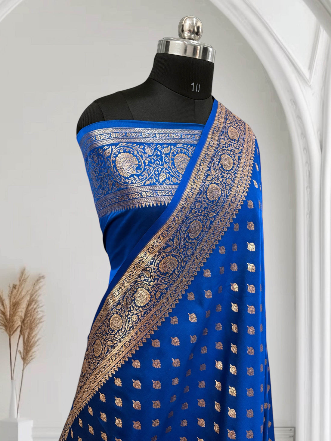 Royal Blue Buti Satin Kataan Silk Saree - Zohra Silk