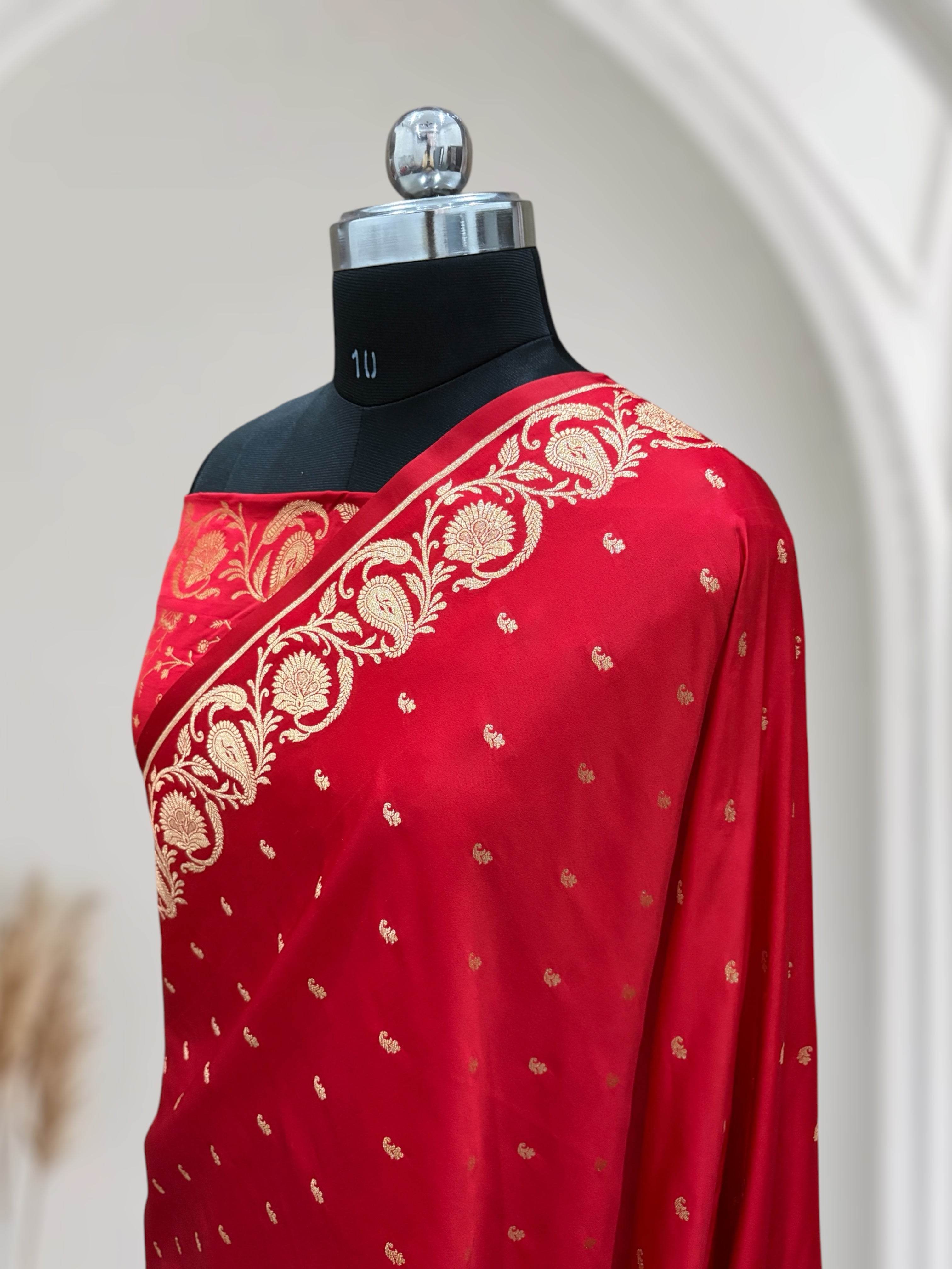 Red Long Kairi Mahru Silk Saree - Zohra Silk