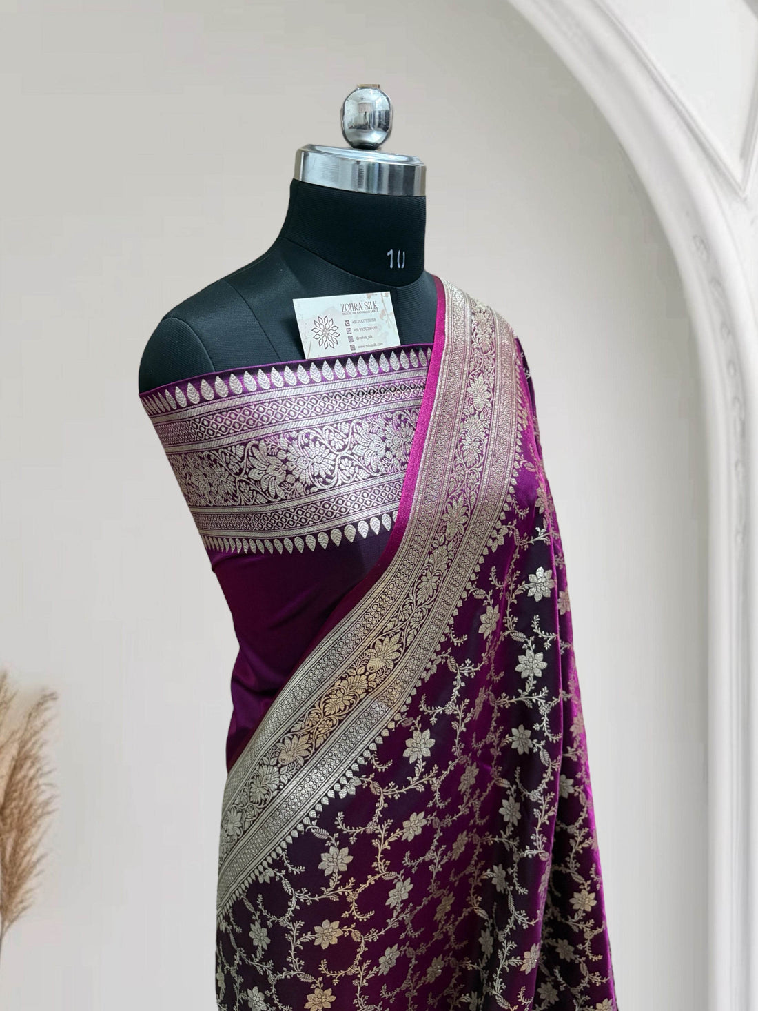 Satin Silk Banarasi Saree in Magenta - Zohra Silk