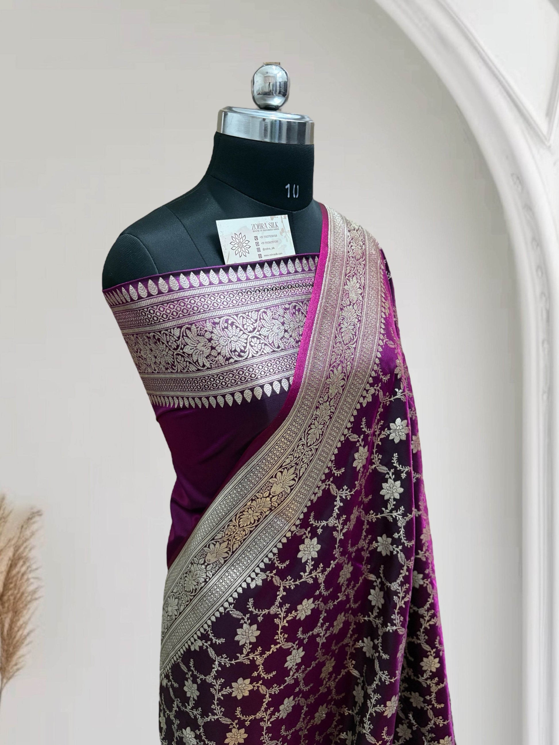 Satin Silk Banarasi Saree in Magenta - Zohra Silk