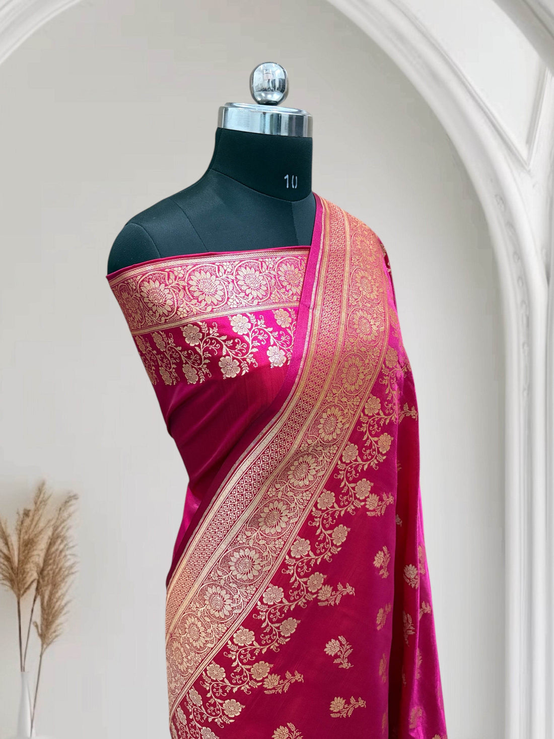 Rani with Red Shaded Zari Work and Rose Buti Design Satin Silk Banarasi Saree - Zohra Silk
