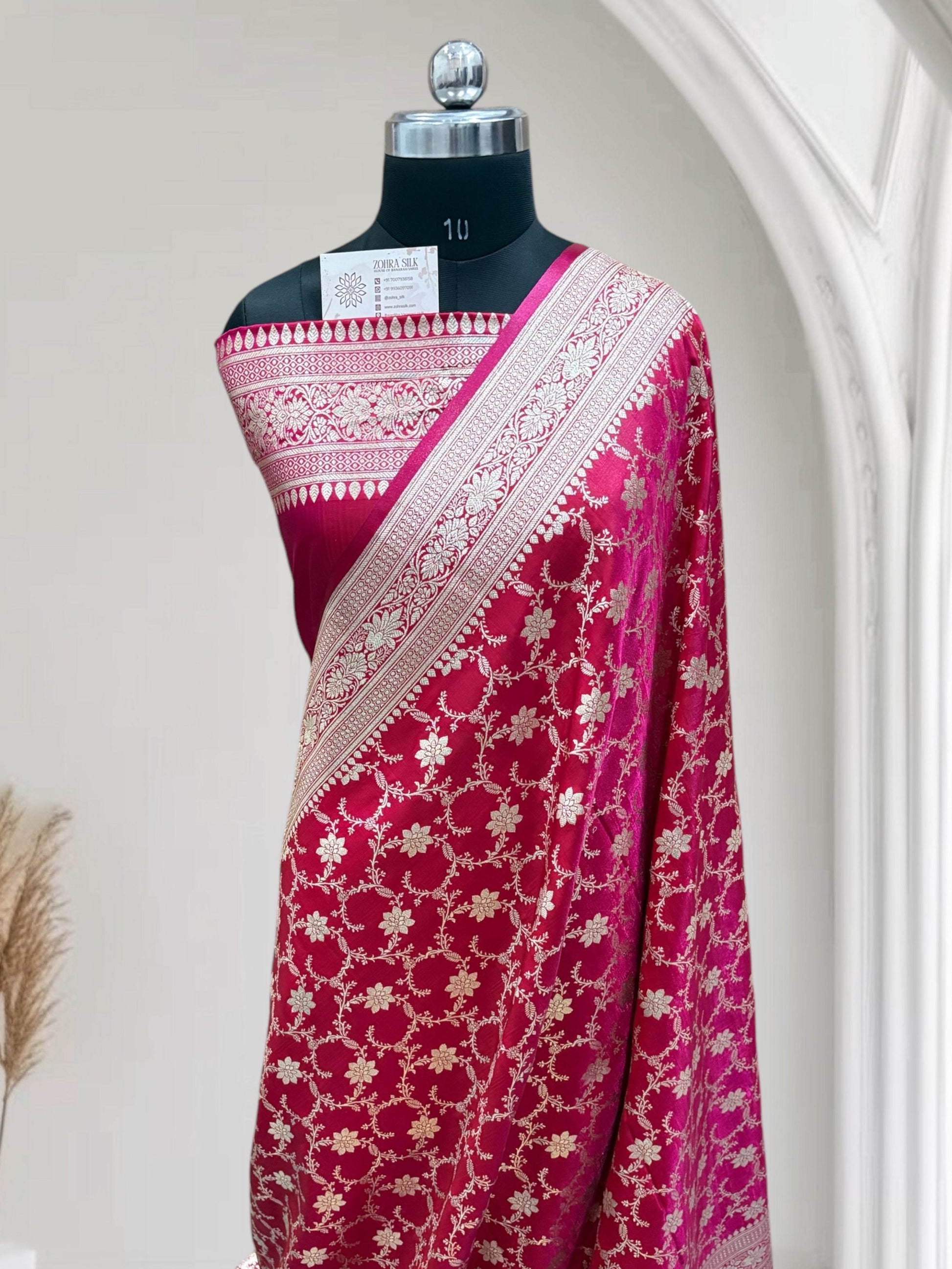Dual Tone Jaal Pattern Satin Silk Saree - Zohra Silk