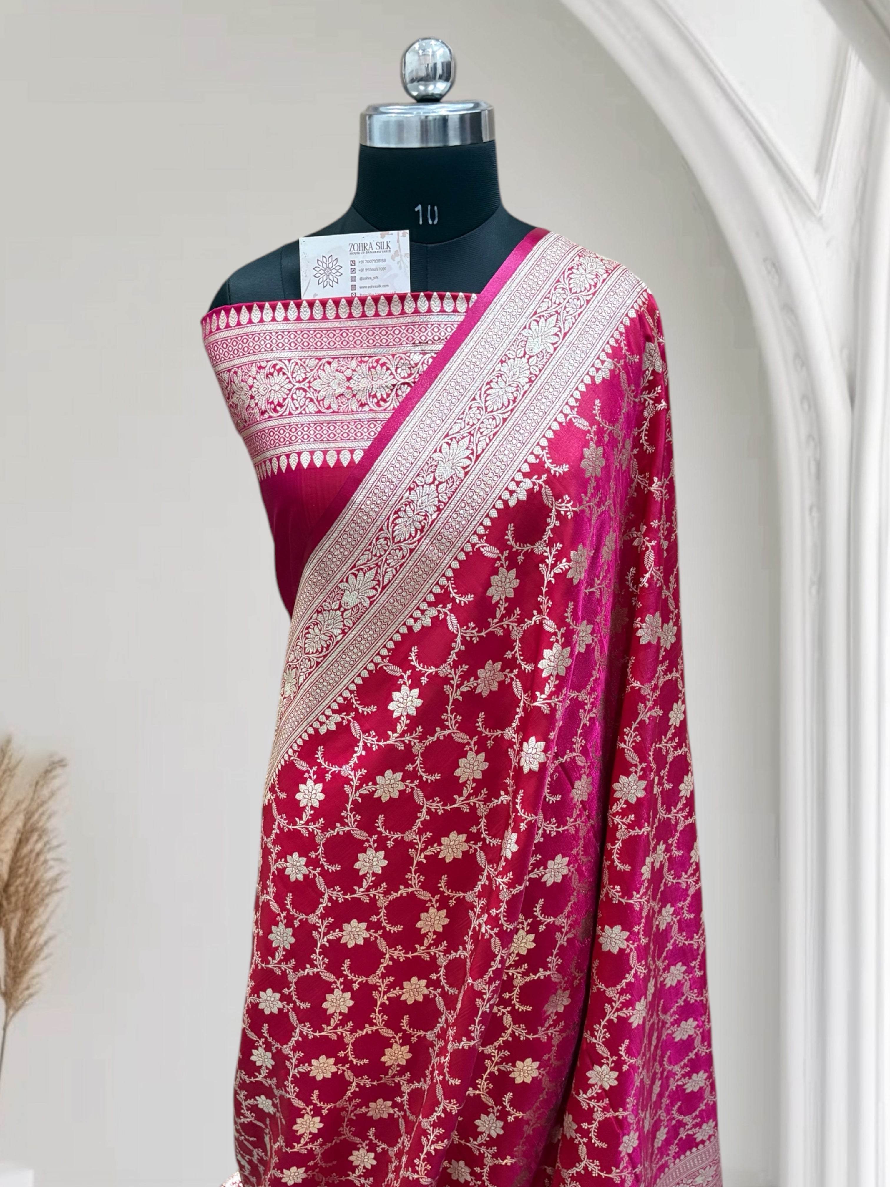 Dual Tone Jaal Pattern Satin Silk Saree - Zohra Silk