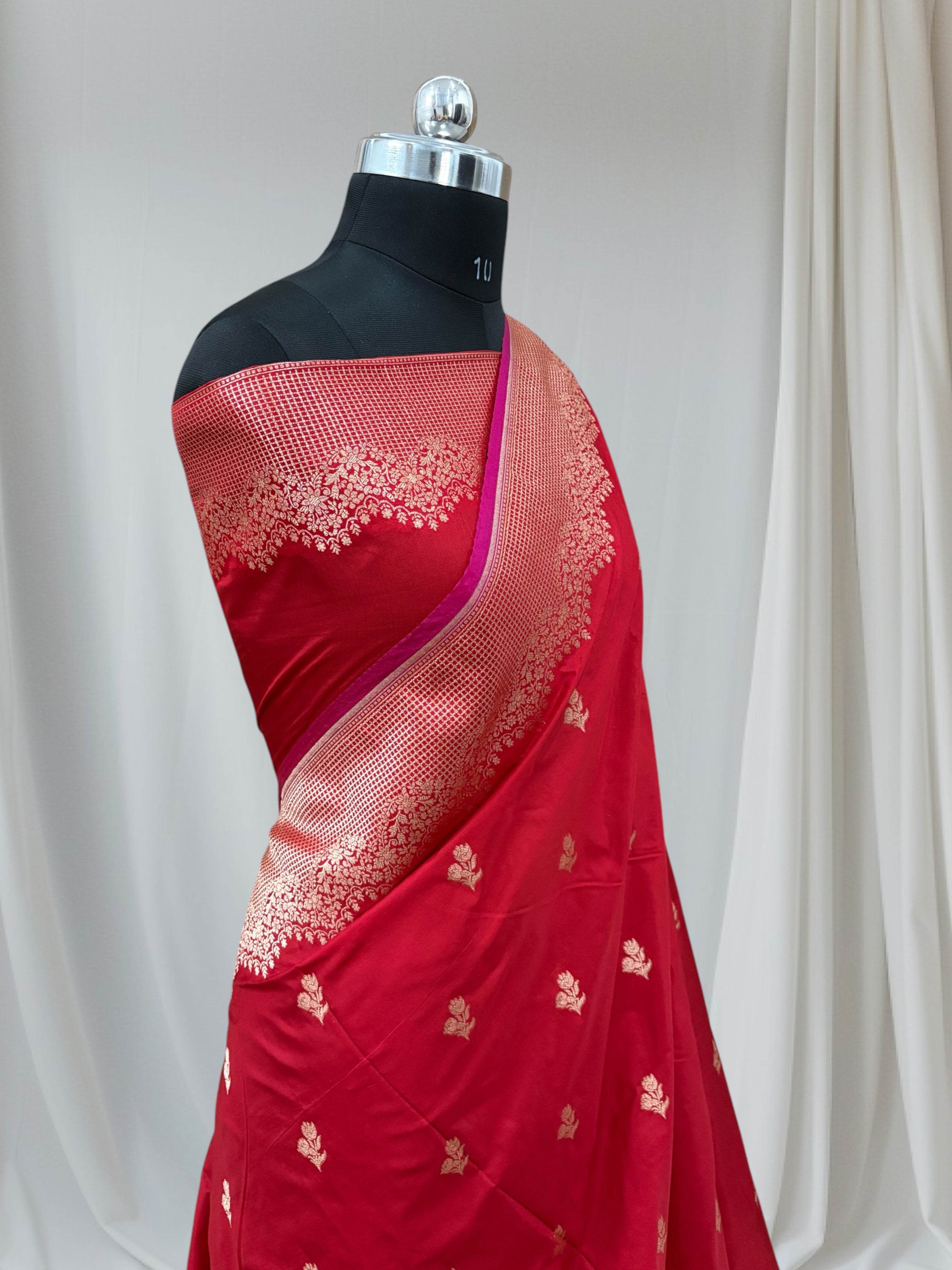 Red Pure Kataan Silk Banarasi Saree - Zohra Silk