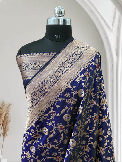 Blue Unique Jaal Pure Kataan Silk Banarasi Saree - Zohra Silk
