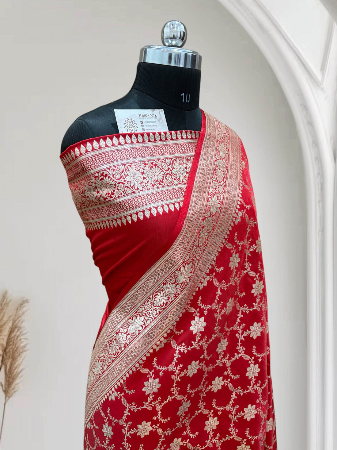 Red Jaal Pttern Satin Silk Saree - Zohra Silk