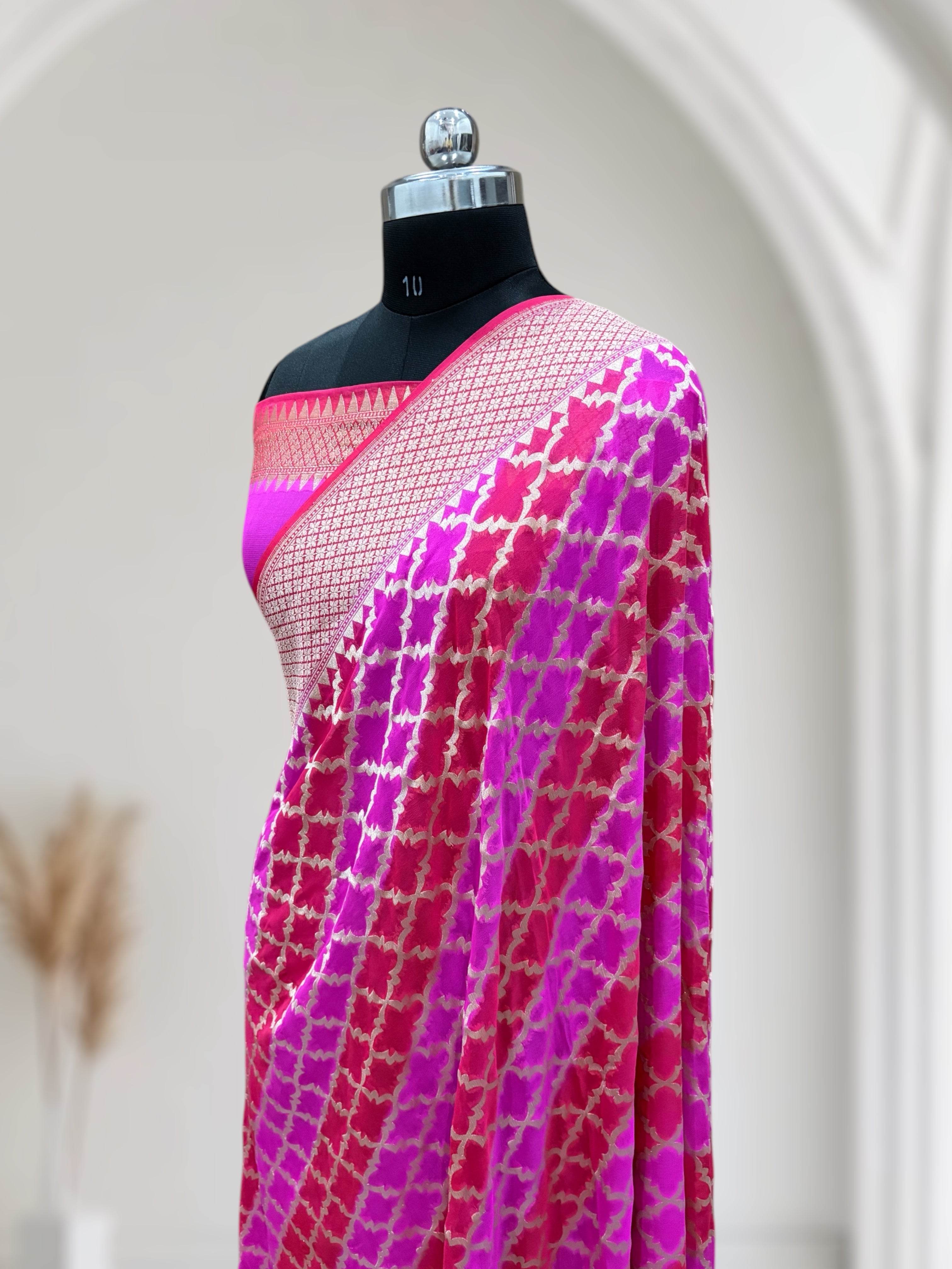 Lovender & Rani Chiffon Pure Silk Banarasi Saree - Zohra Silk