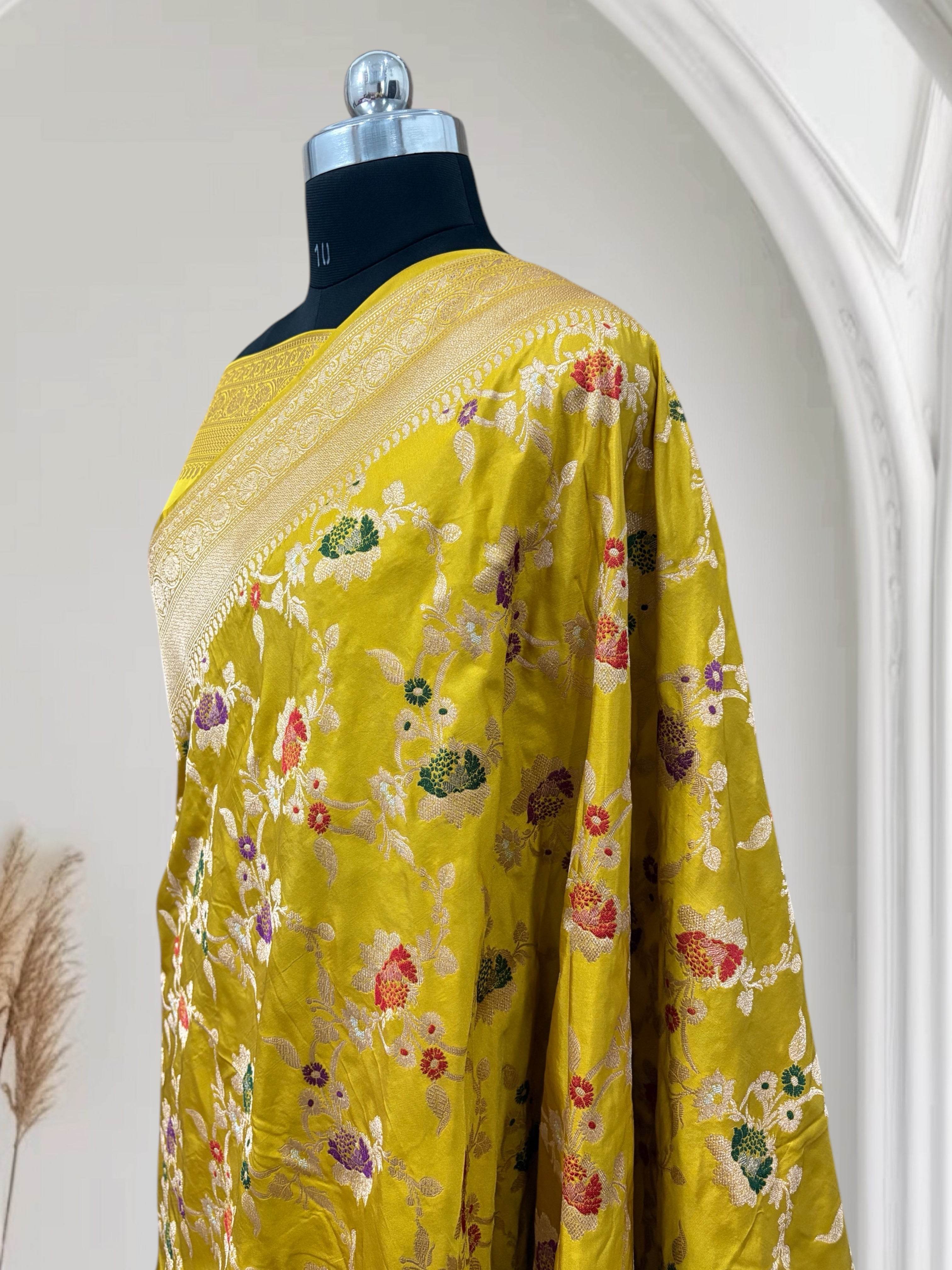 Yellow Multi Colour Meena Pure Kataan Silk Banarasi Saree - Zohra Silk