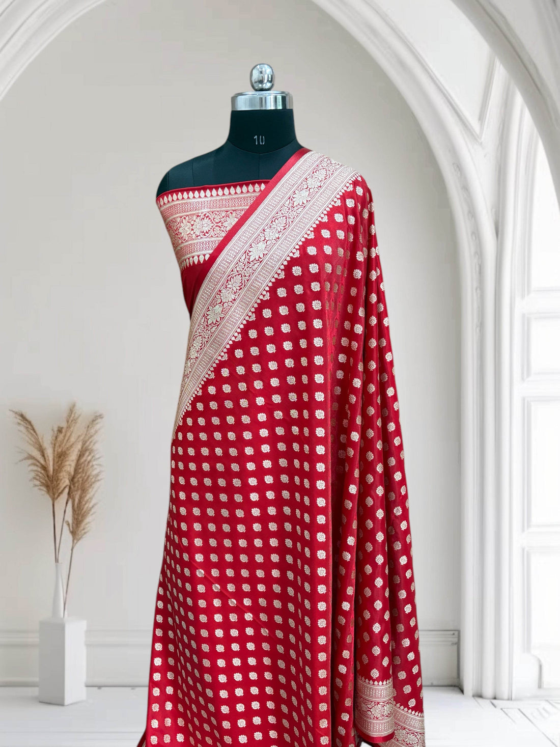 Red Buti Satin Silk Saree - Zohra Silk