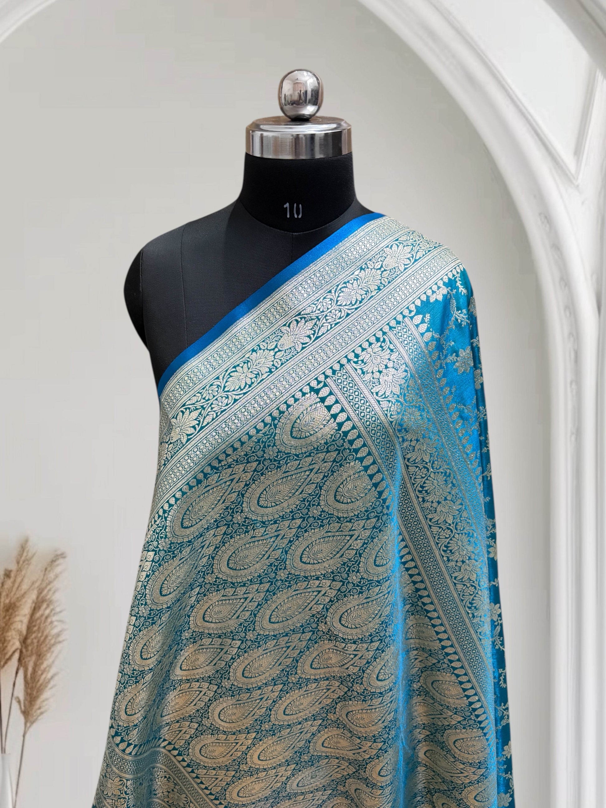 Satin Silk Banarasi Saree in Firoza - Zohra Silk