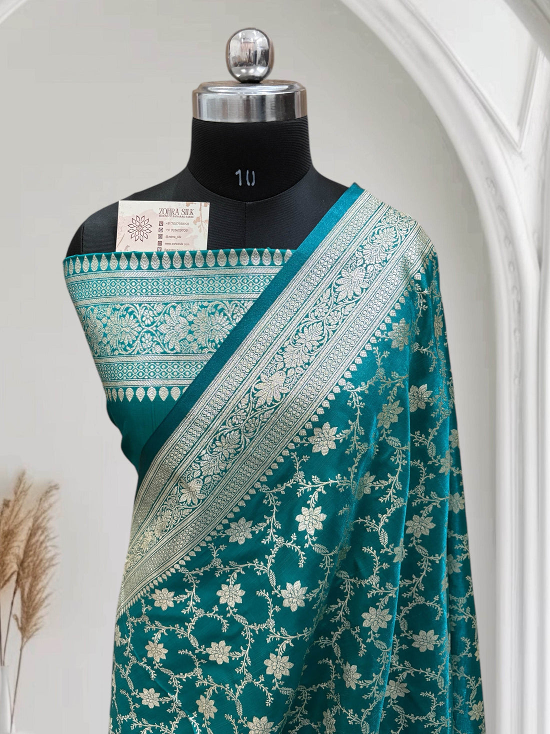 Rama Green Jaal Pattern Satin Silk Saree - Zohra Silk