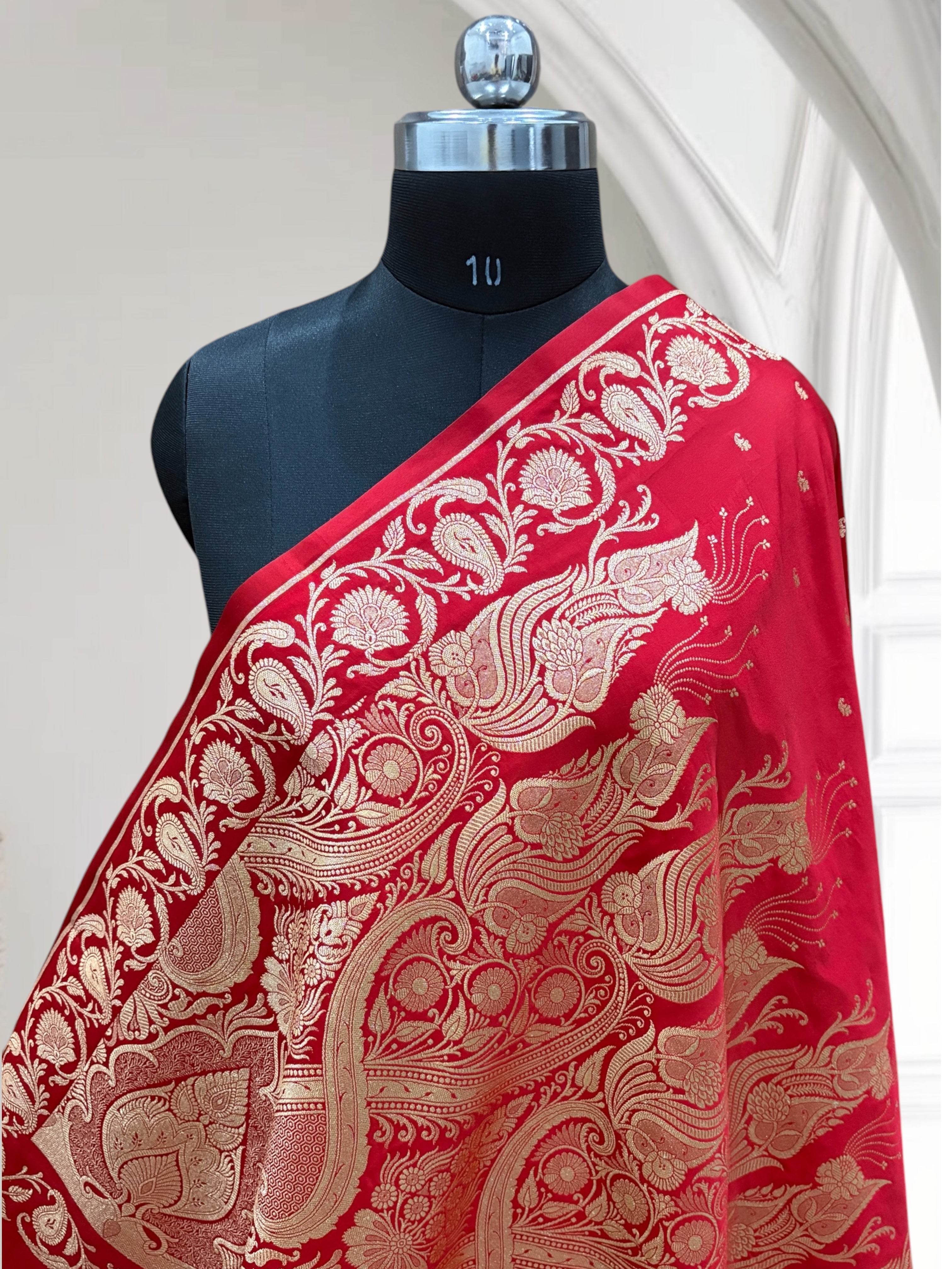 Red Long Kairi Mahru Silk Saree - Zohra Silk