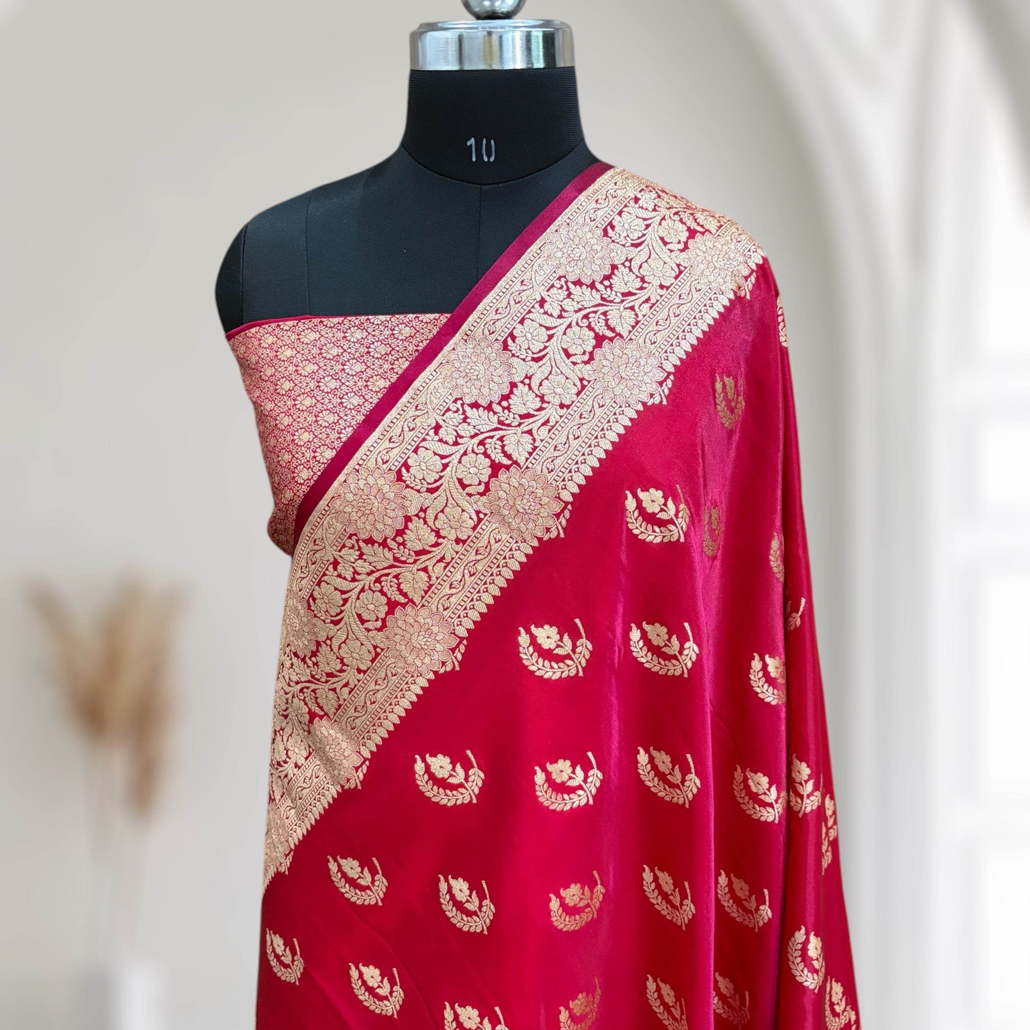 Red Chand Pattern Satin Silk Saree - Zohra Silk