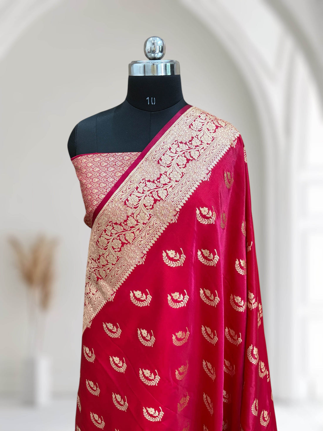 Red Chand Pattern Satin Silk Saree - Zohra Silk