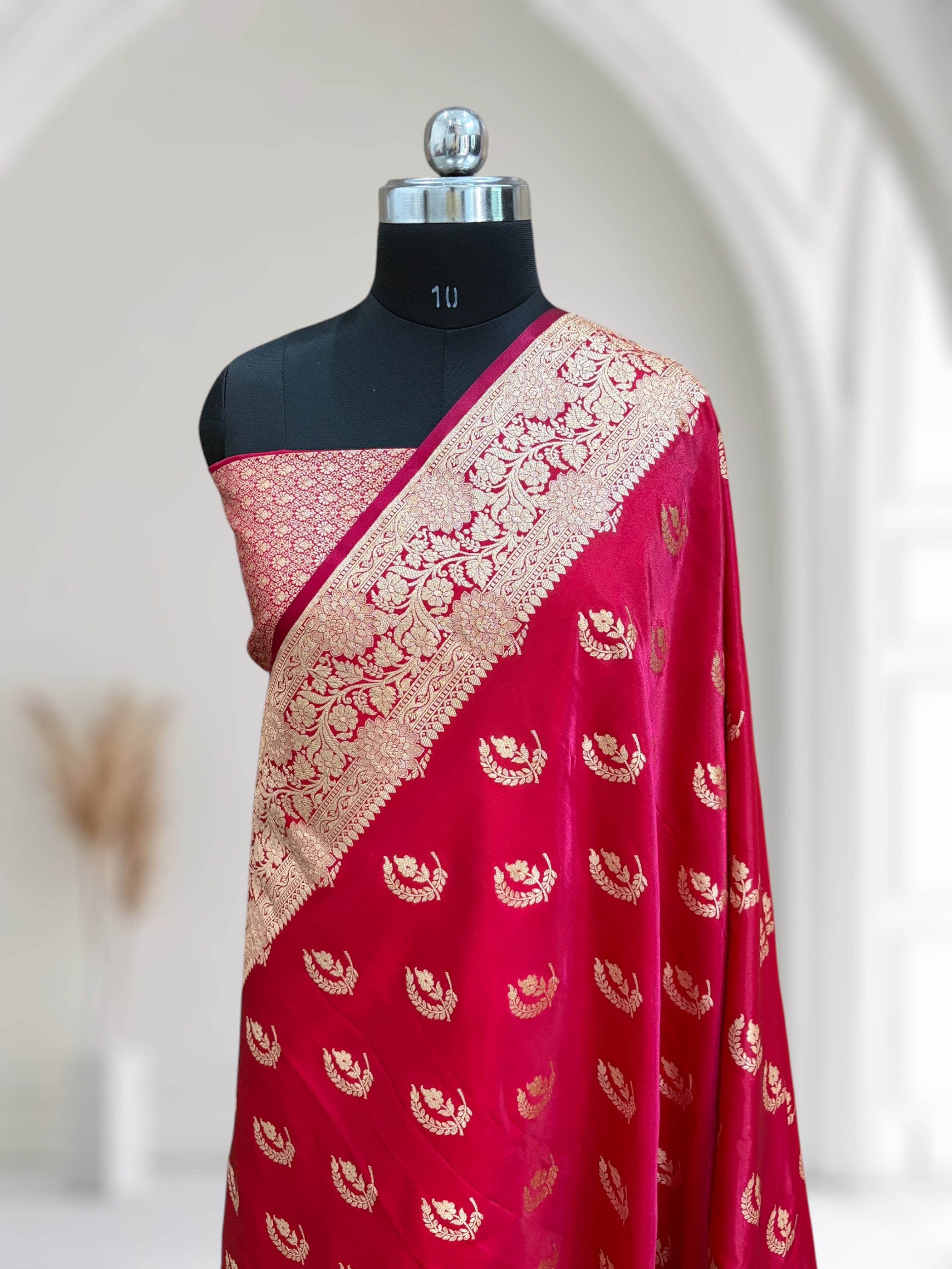 Red Chand Pattern Satin Silk Saree - Zohra Silk