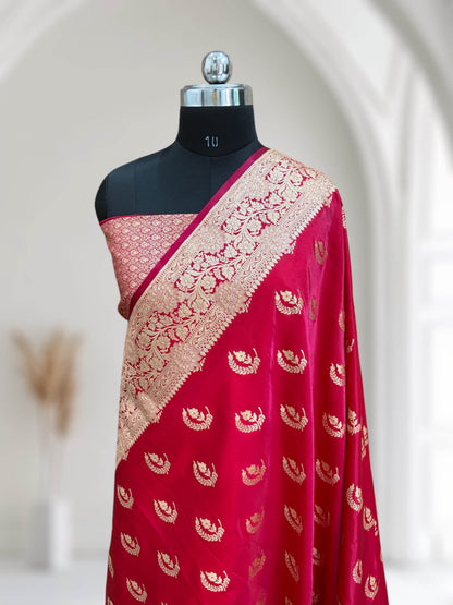 Red Chand Pattern Satin Silk Saree - Zohra Silk