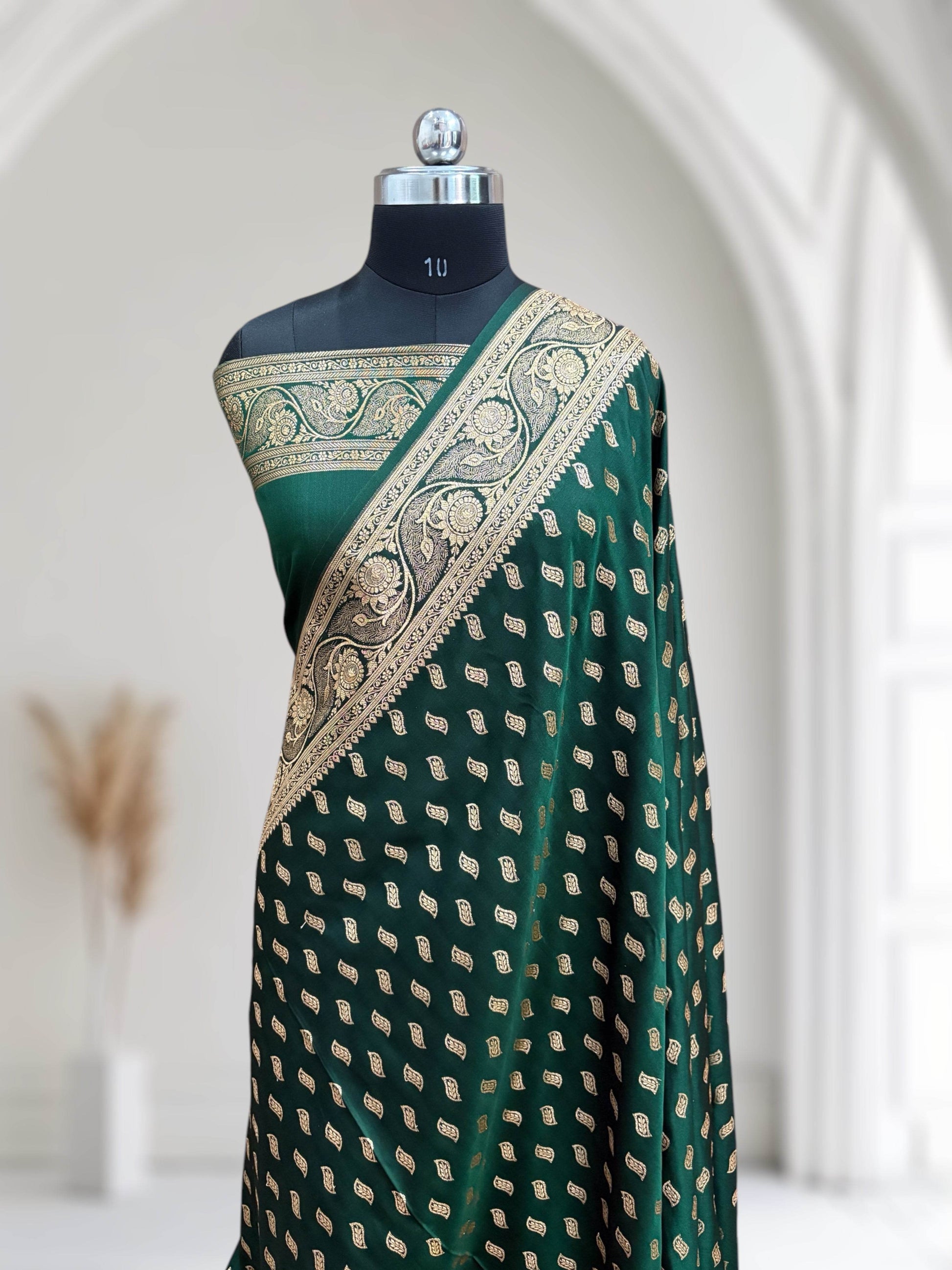 Green Satin Kataan Silk Saree - Zohra Silk