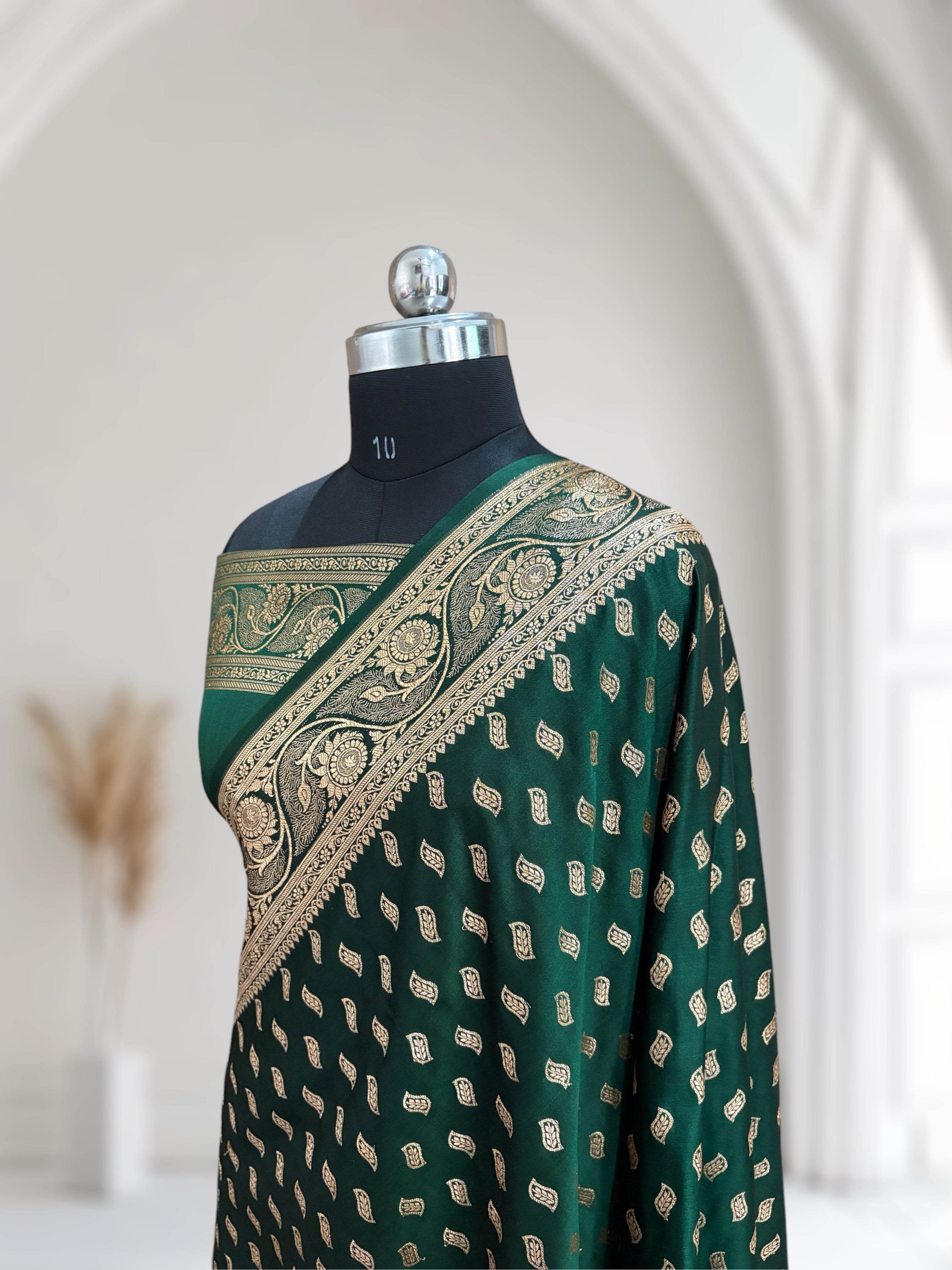 Green Satin Kataan Silk Saree - Zohra Silk