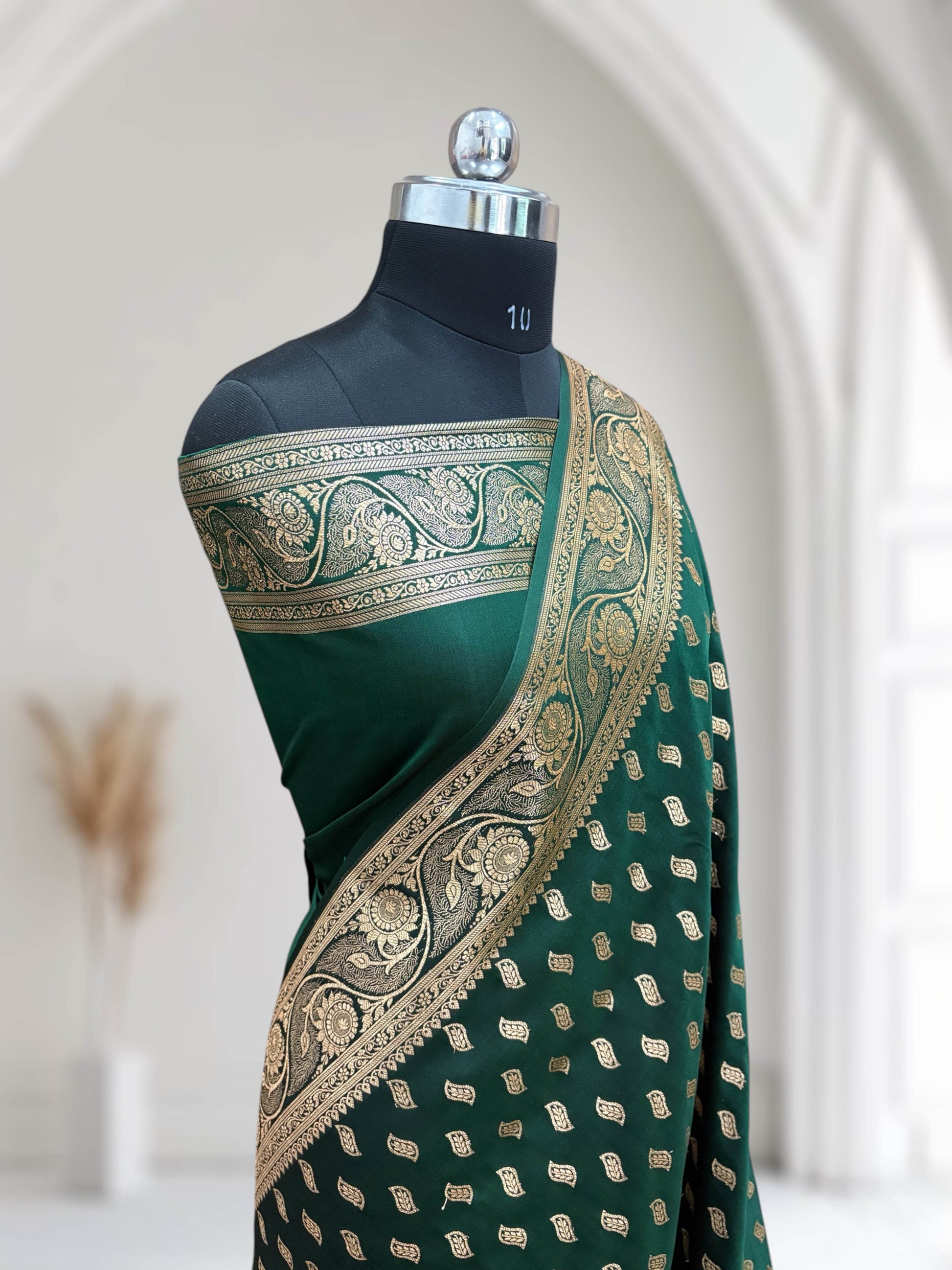 Green Satin Kataan Silk Saree - Zohra Silk