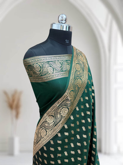 Green Satin Kataan Silk Saree - Zohra Silk