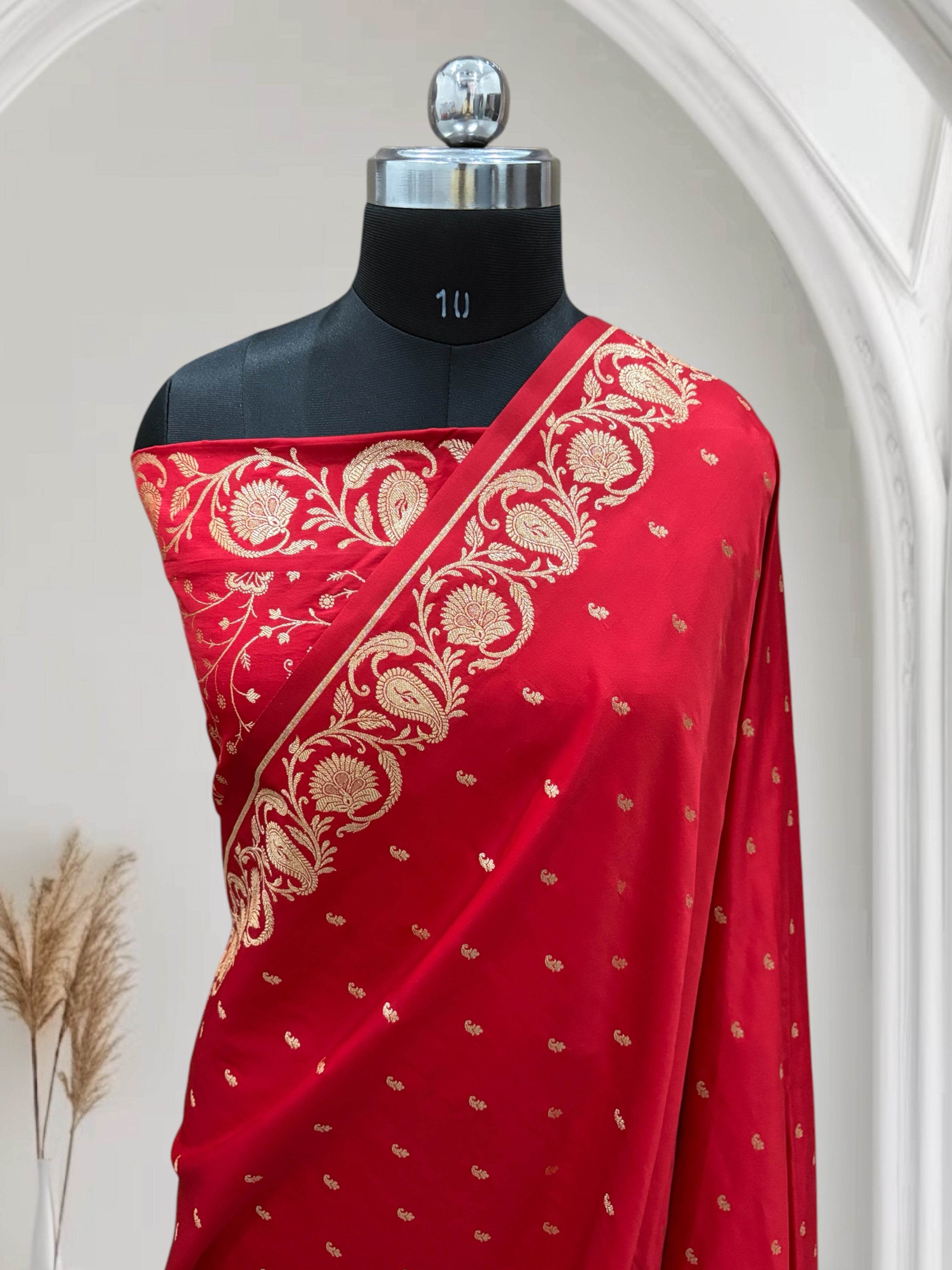 Red Long Kairi Mahru Silk Saree - Zohra Silk