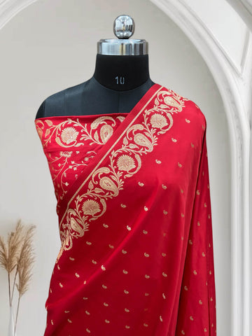 Red Long Kairi Mahru Silk Saree - Zohra Silk