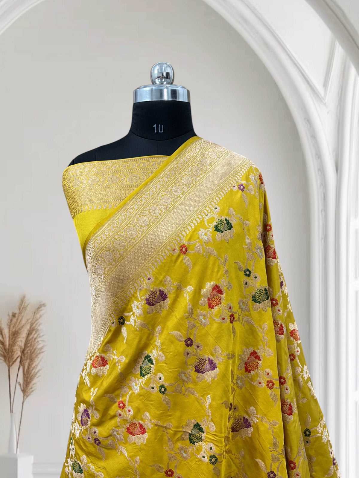Yellow Multi Colour Meena Pure Kataan Silk Banarasi Saree - Zohra Silk