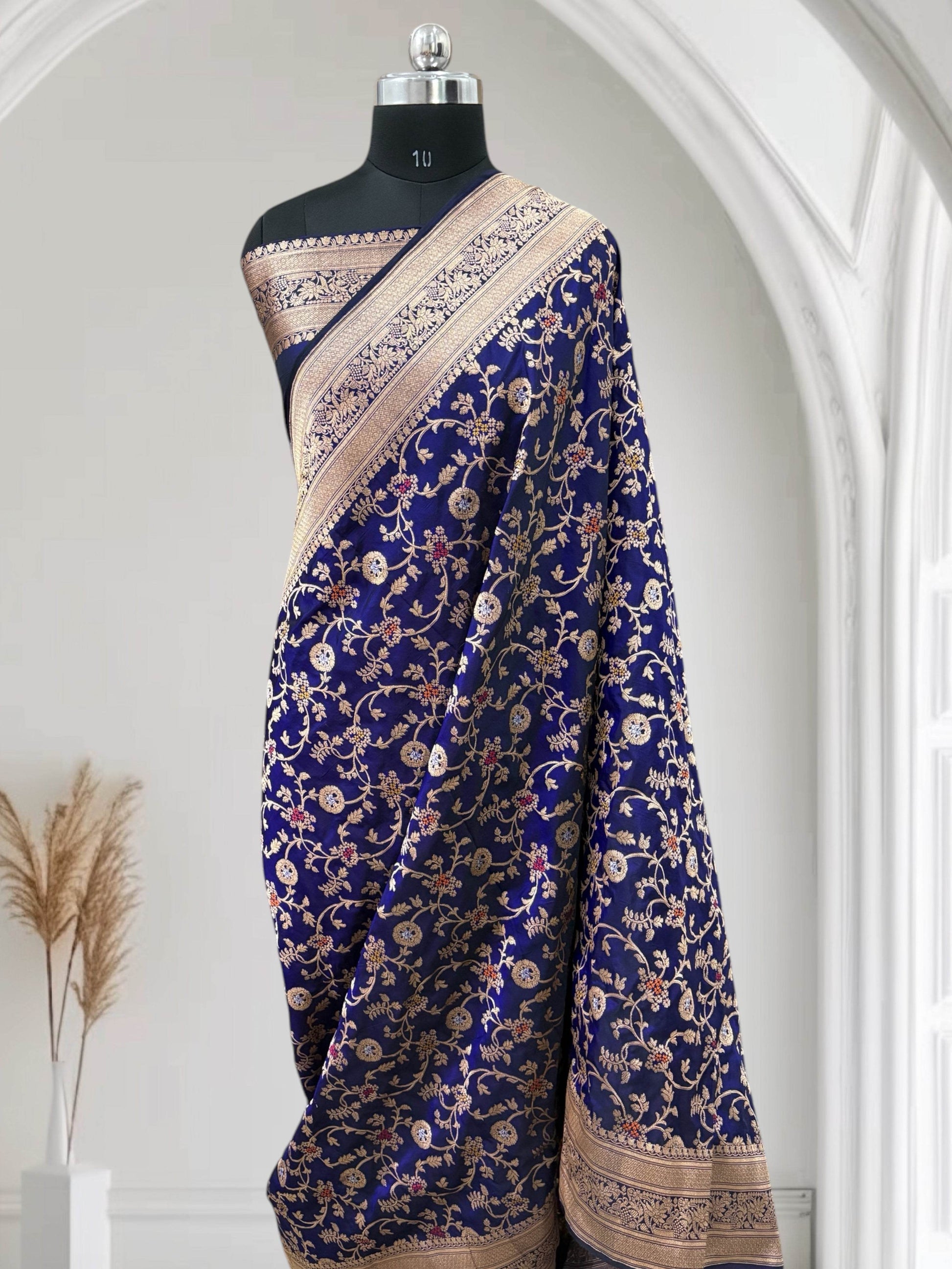 Blue Unique Jaal Pure Kataan Silk Banarasi Saree - Zohra Silk