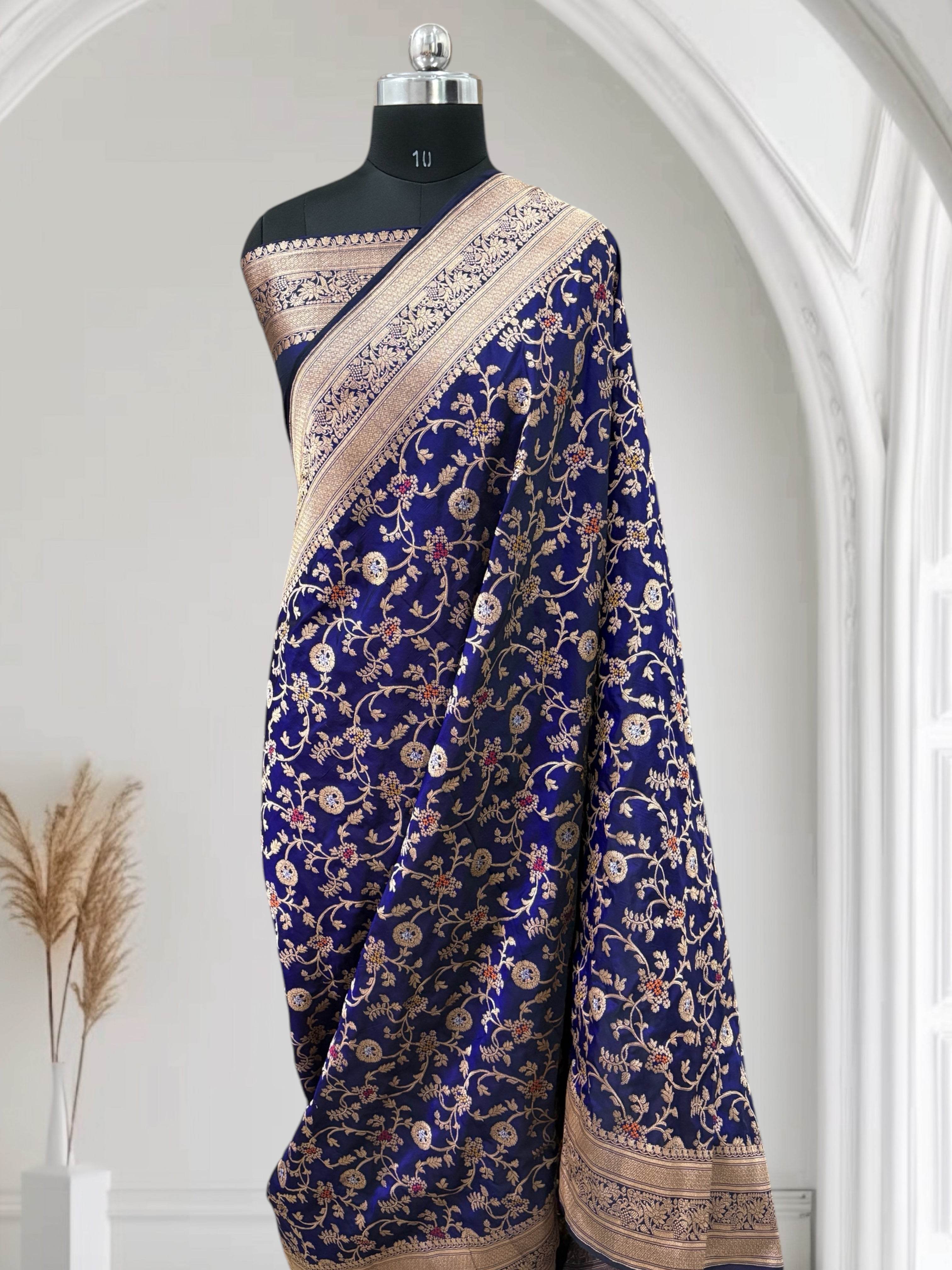 Blue Unique Jaal Pure Kataan Silk Banarasi Saree - Zohra Silk