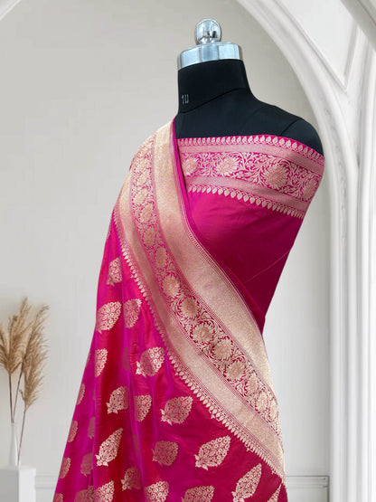 Rani With Red Shaded Dual-Tone Effect Pure Kataan Silk Banarasi Saree - Zohra Silk