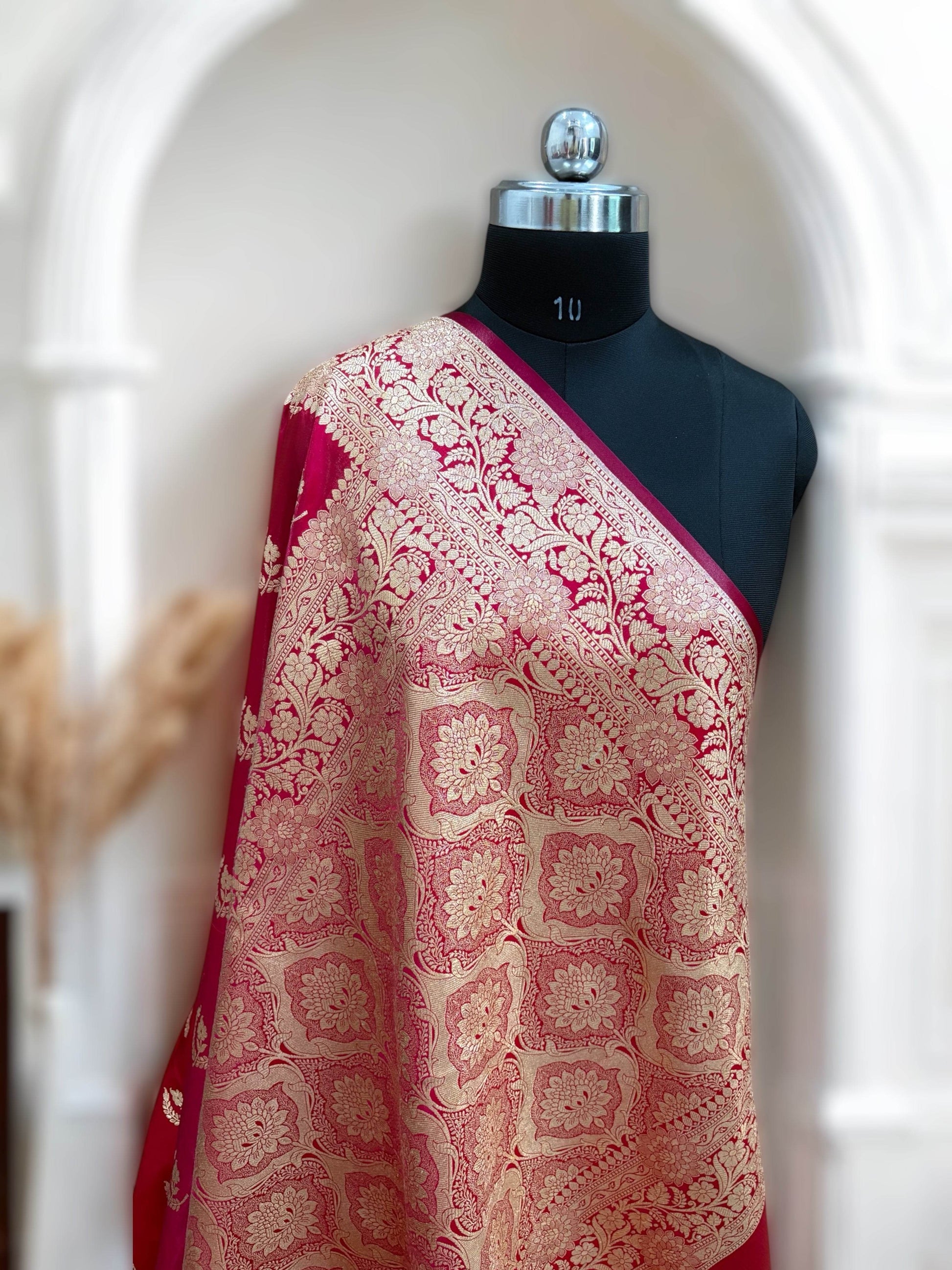 Red Chand Pattern Satin Silk Saree - Zohra Silk