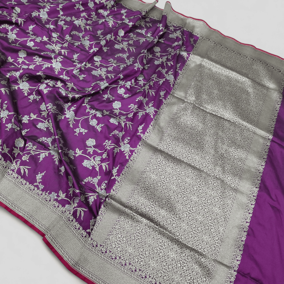 Rose Pink Golden & Silver Zari Pure Silk Banarasi Saree - Zohra Silk