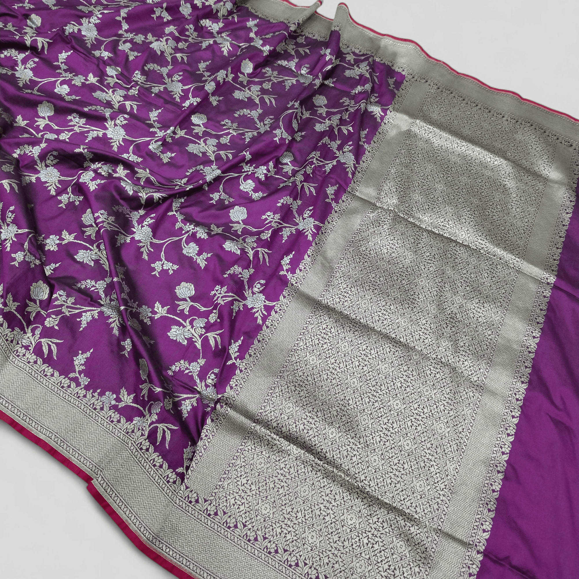Rose Pink Golden & Silver Zari Pure Silk Banarasi Saree - Zohra Silk