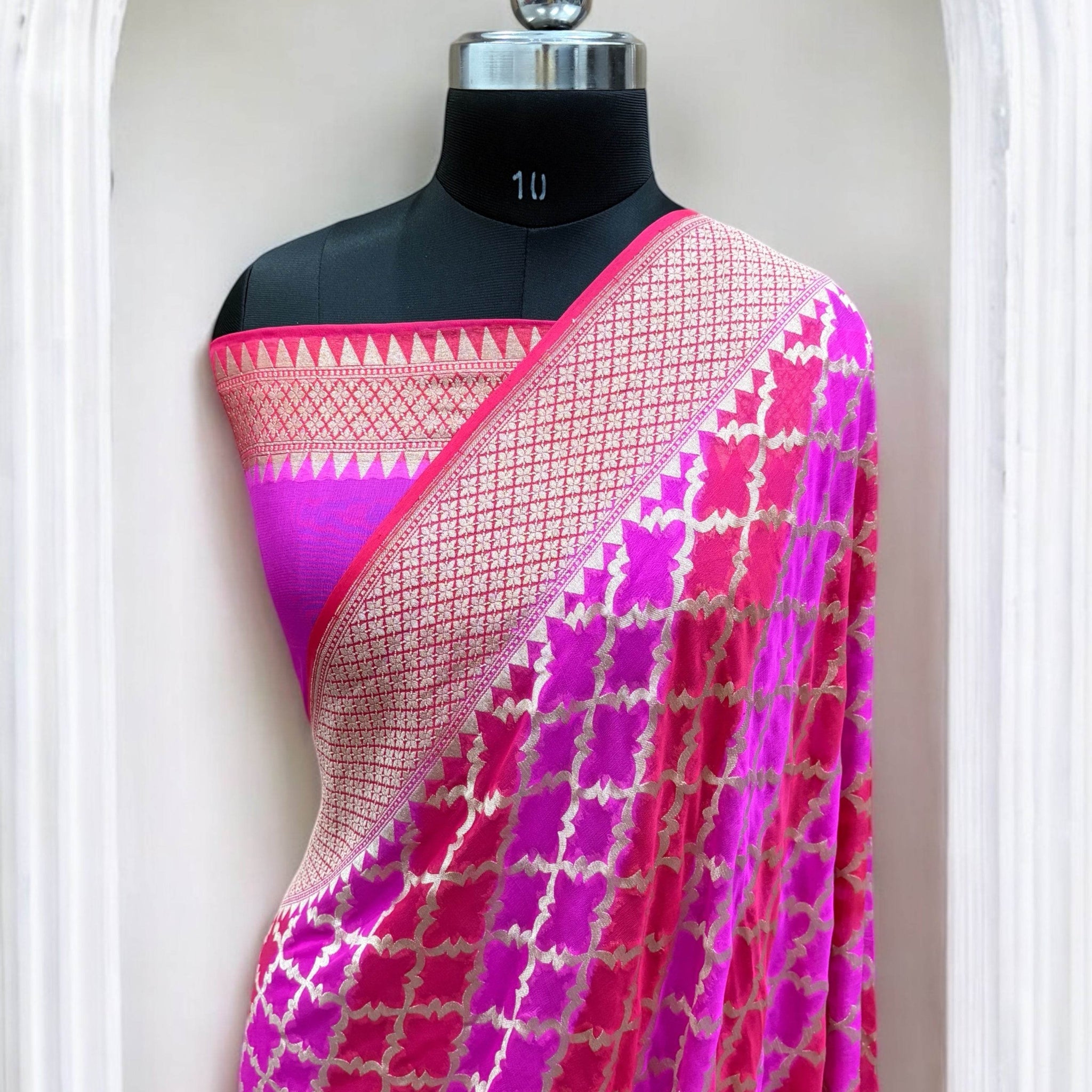 Lovender & Rani Chiffon Pure Silk Banarasi Saree - Zohra Silk