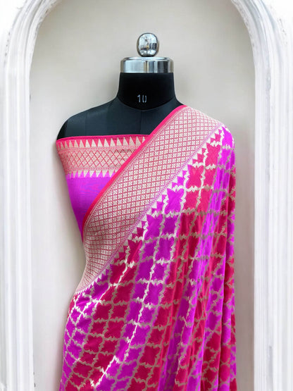 Lovender & Rani Chiffon Pure Silk Banarasi Saree - Zohra Silk