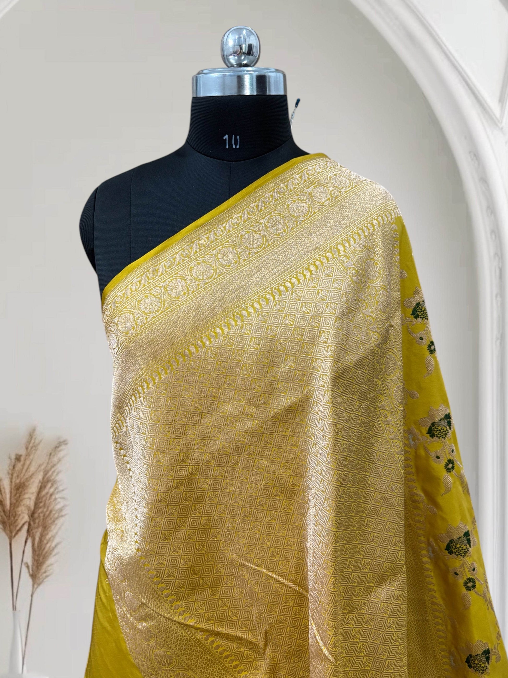 Yellow Multi Colour Meena Pure Kataan Silk Banarasi Saree - Zohra Silk