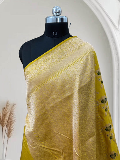Yellow Multi Colour Meena Pure Kataan Silk Banarasi Saree - Zohra Silk