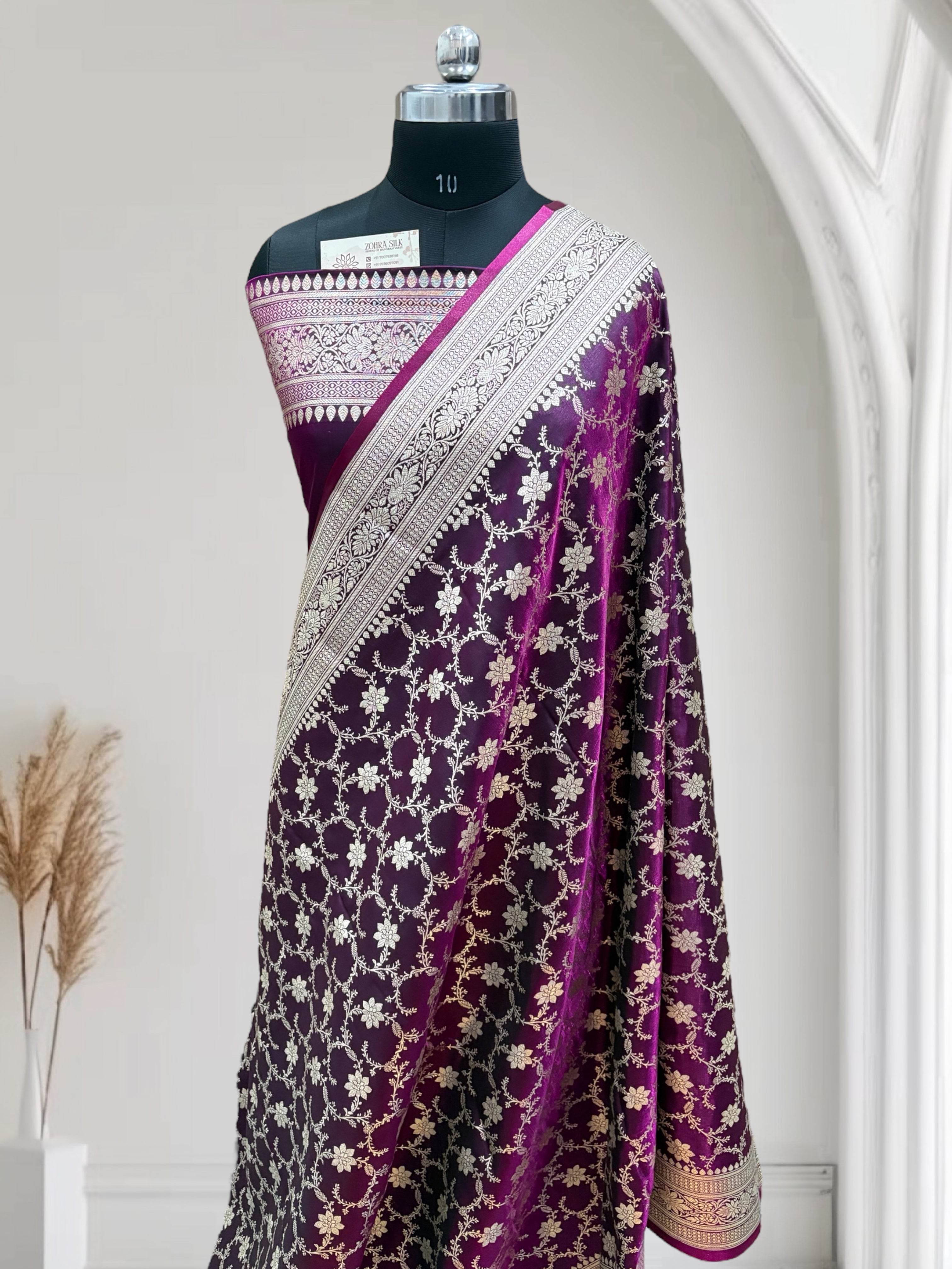 Magenta Jaal Pattern Satin Silk - Zohra Silk