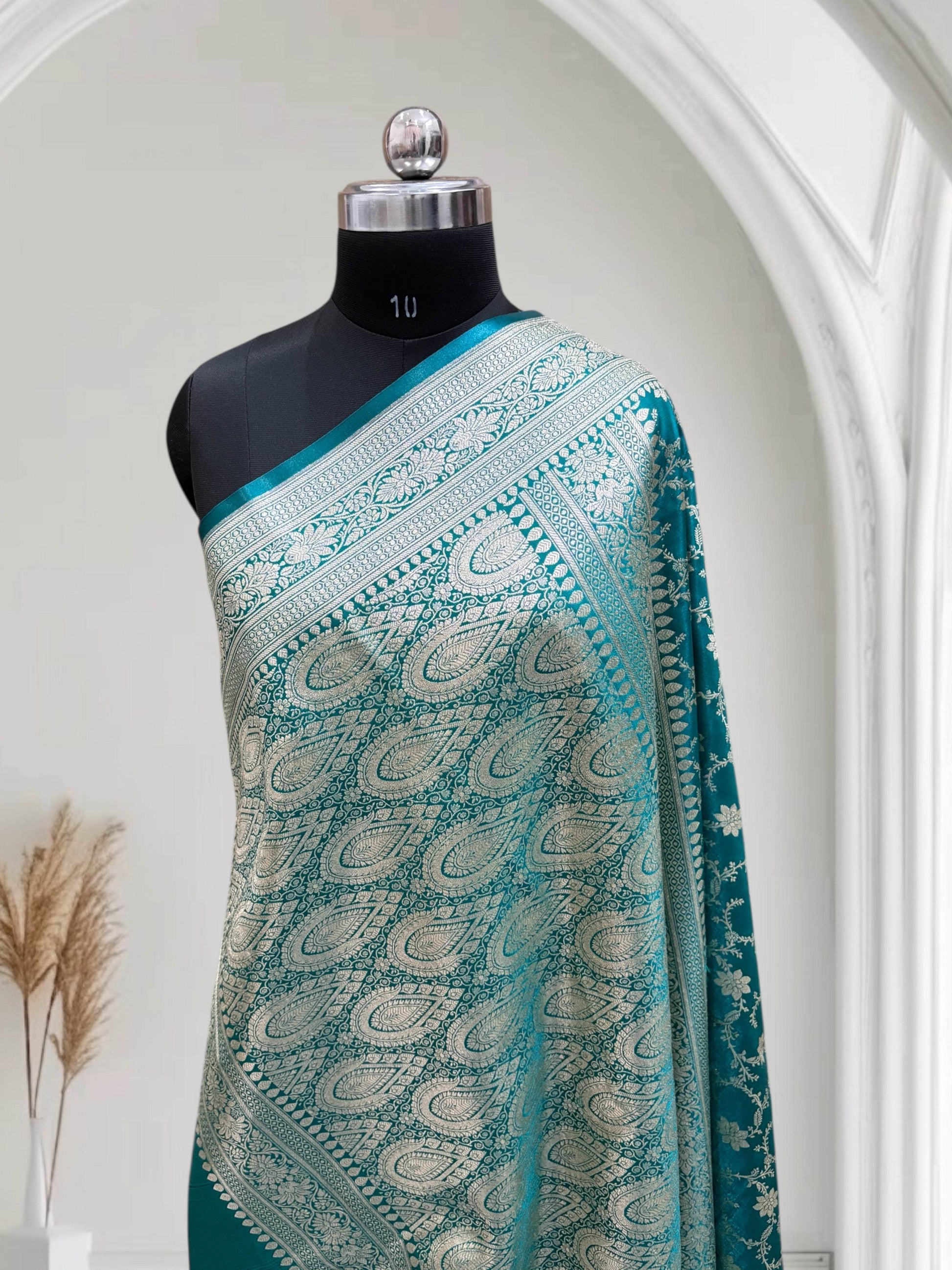 Satin Silk Banarasi Saree in Firoza - Zohra Silk