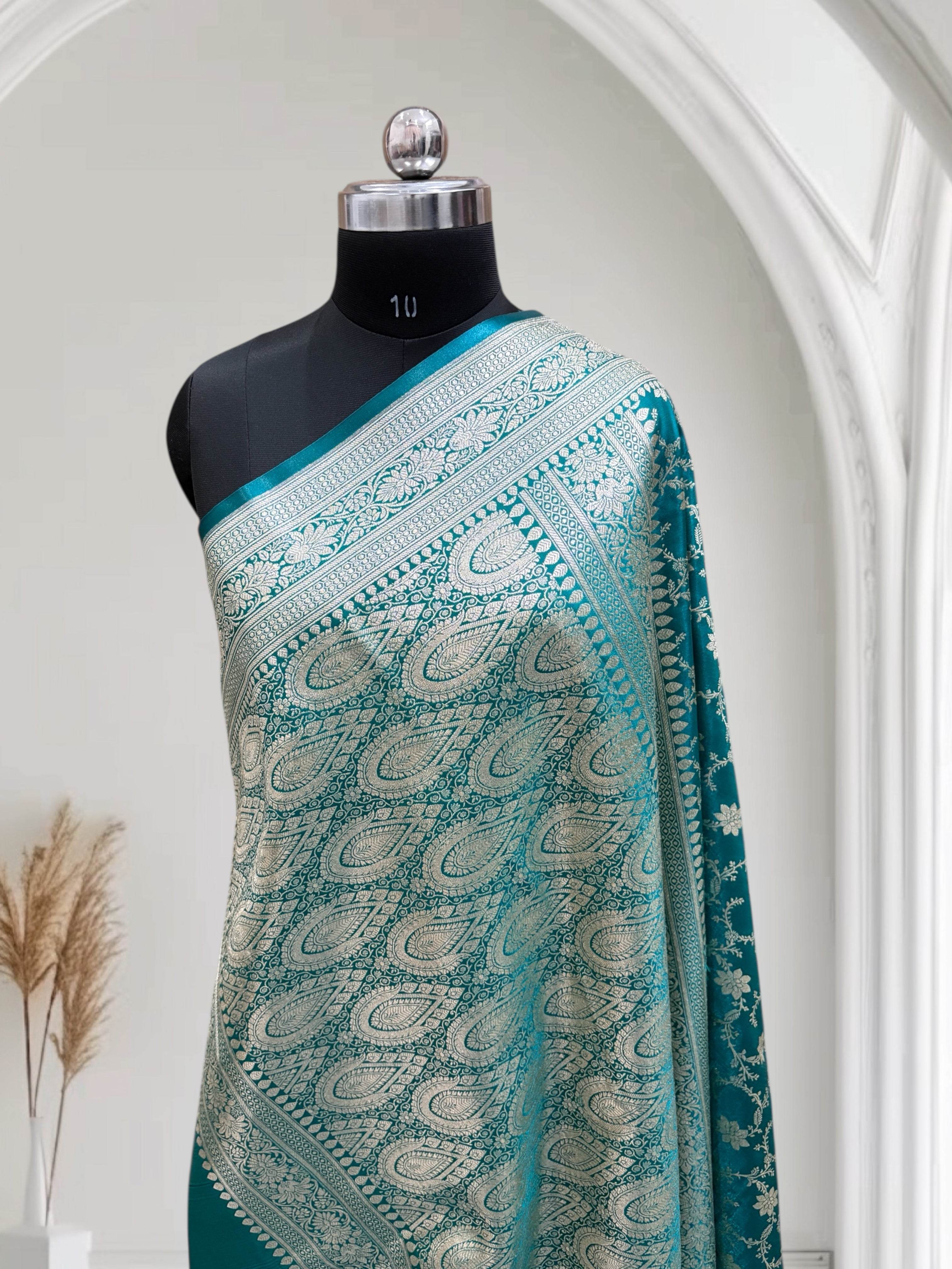 Satin Silk Banarasi Saree in Firoza - Zohra Silk
