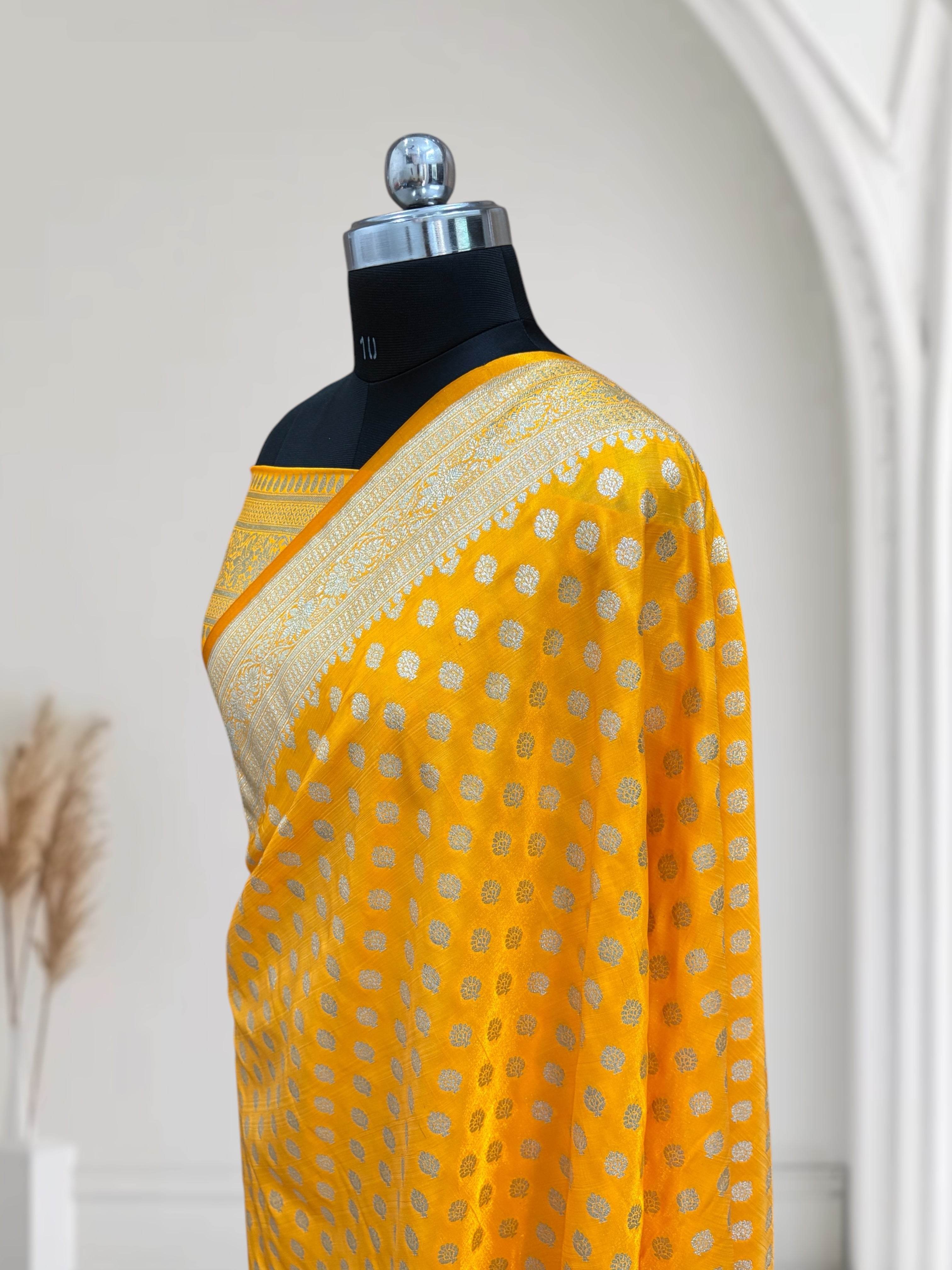 Yellow Buti Satin Silk Saree - Zohra Silk