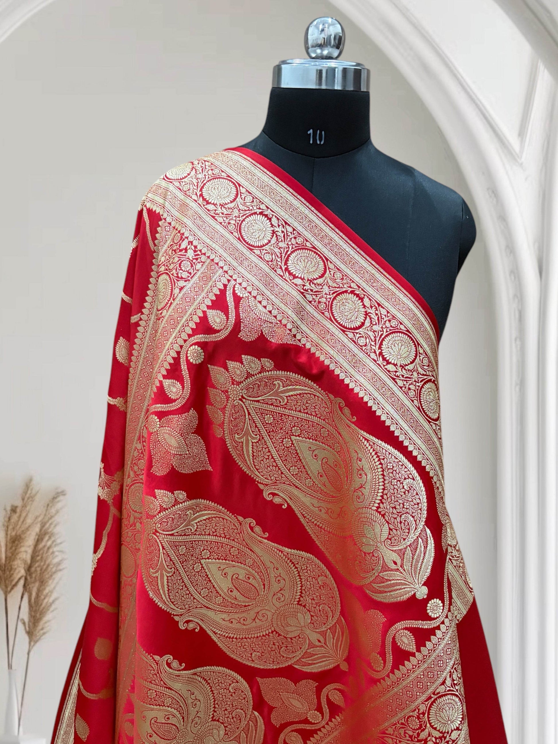 Red Beads Mashru Silk Saree - Zohra Silk