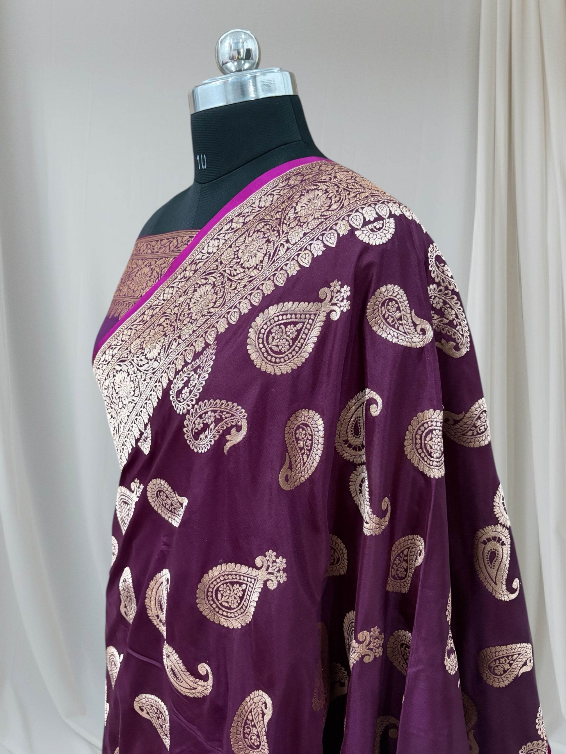 Garnet Kairi Buti Pure Kataan Silk Banarasi Saree - Zohra Silk