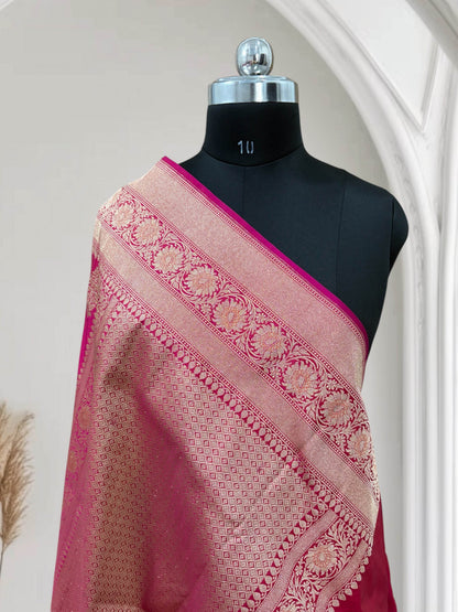 Rani With Red Shaded Dual-Tone Effect Pure Kataan Silk Banarasi Saree - Zohra Silk
