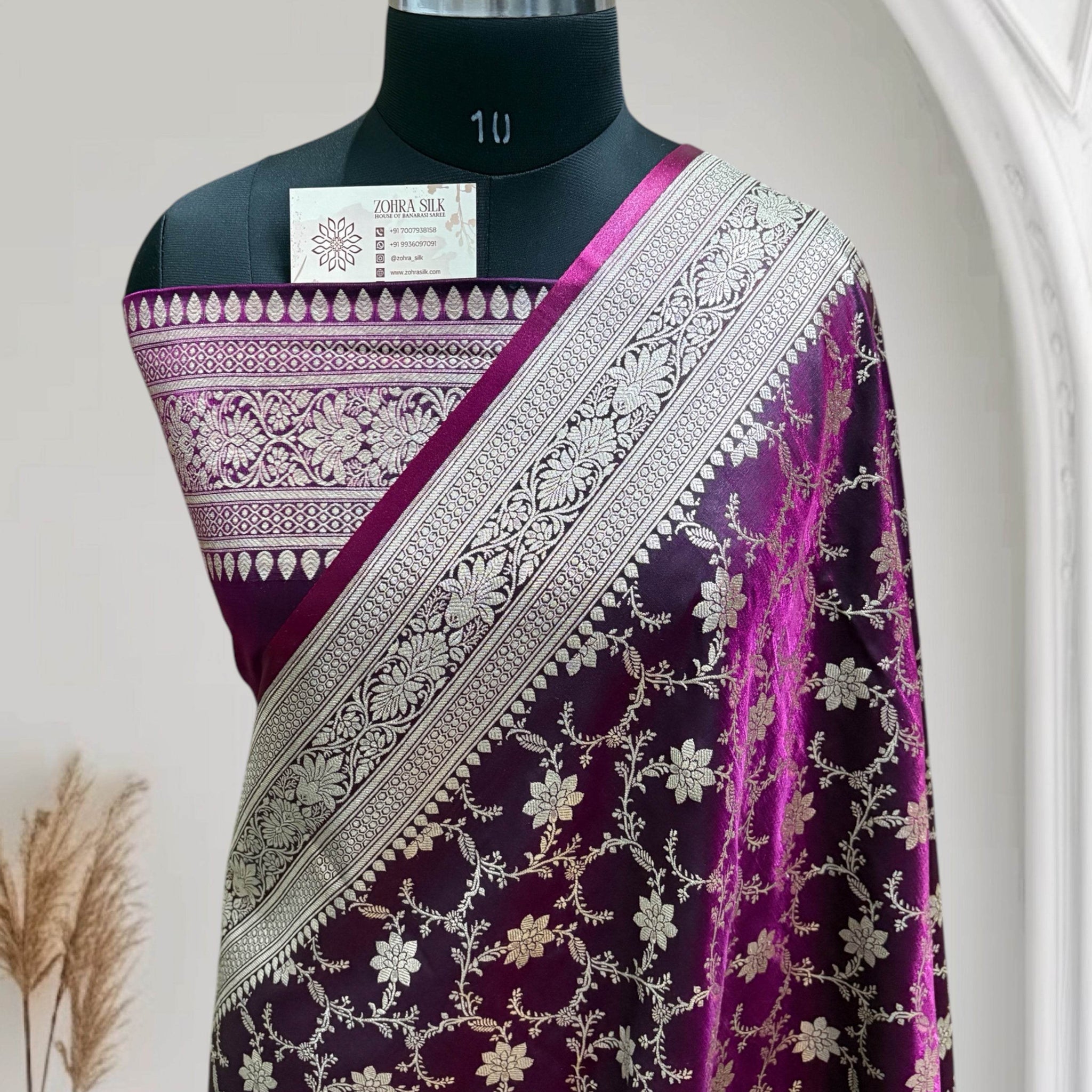 Magenta Jaal Pattern Satin Silk - Zohra Silk