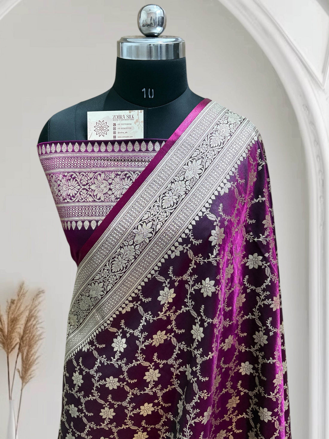 Magenta Jaal Pattern Satin Silk - Zohra Silk