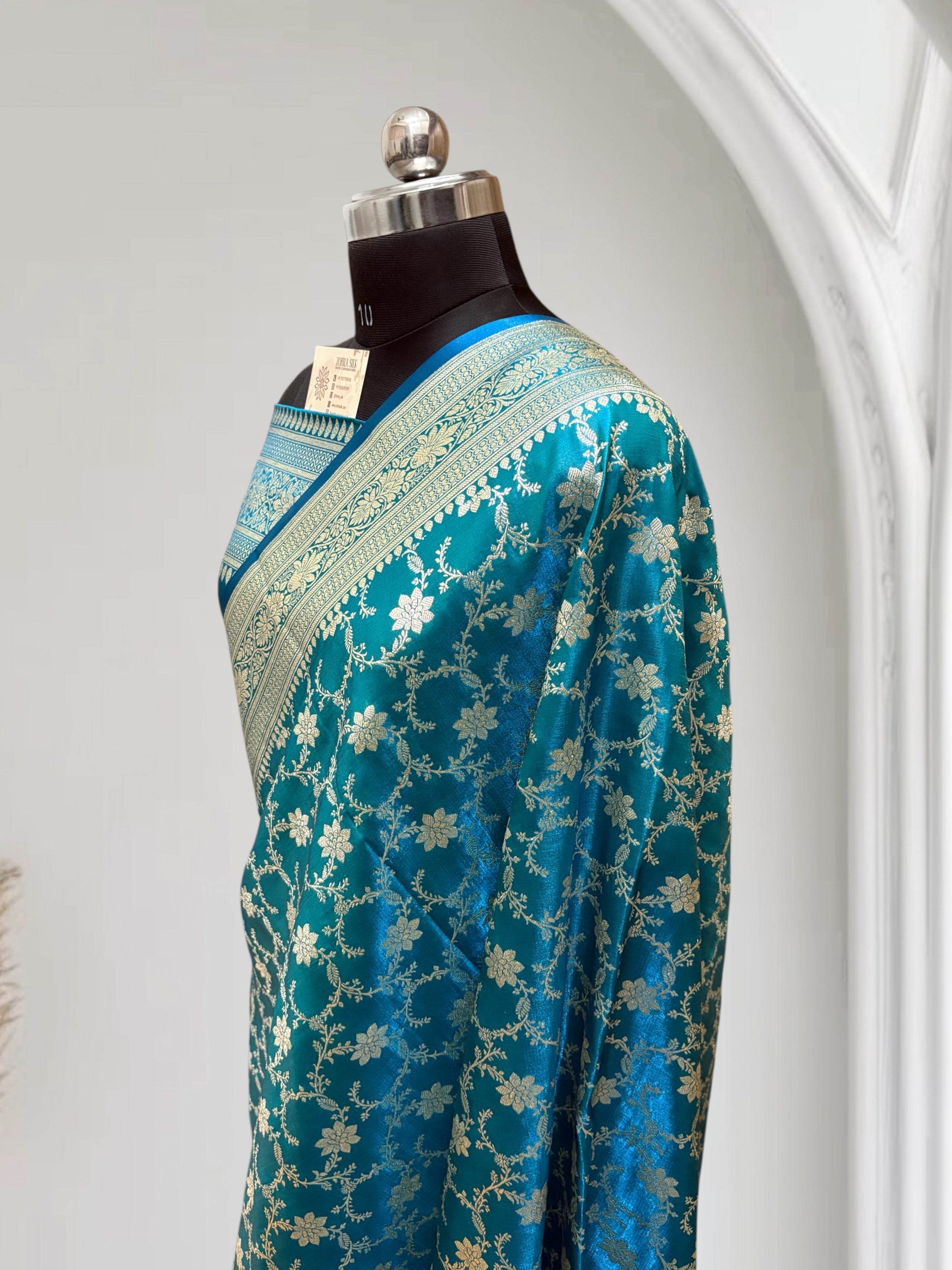 Satin Silk Banarasi Saree in Firoza - Zohra Silk