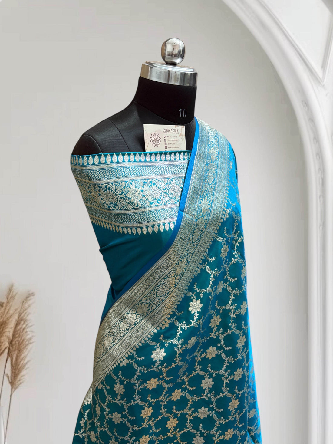 Satin Silk Banarasi Saree in Firoza - Zohra Silk