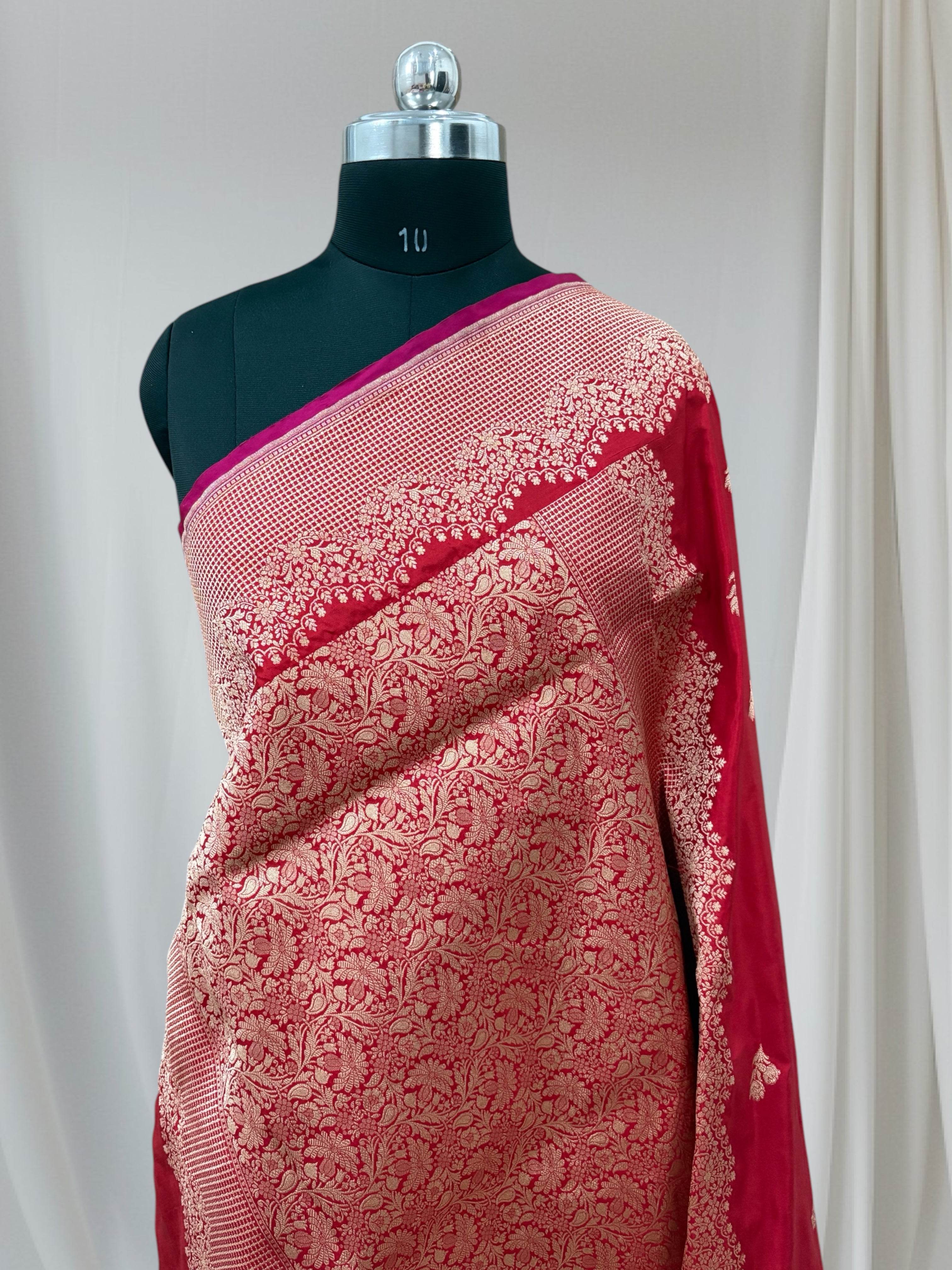 Red Pure Kataan Silk Banarasi Saree - Zohra Silk