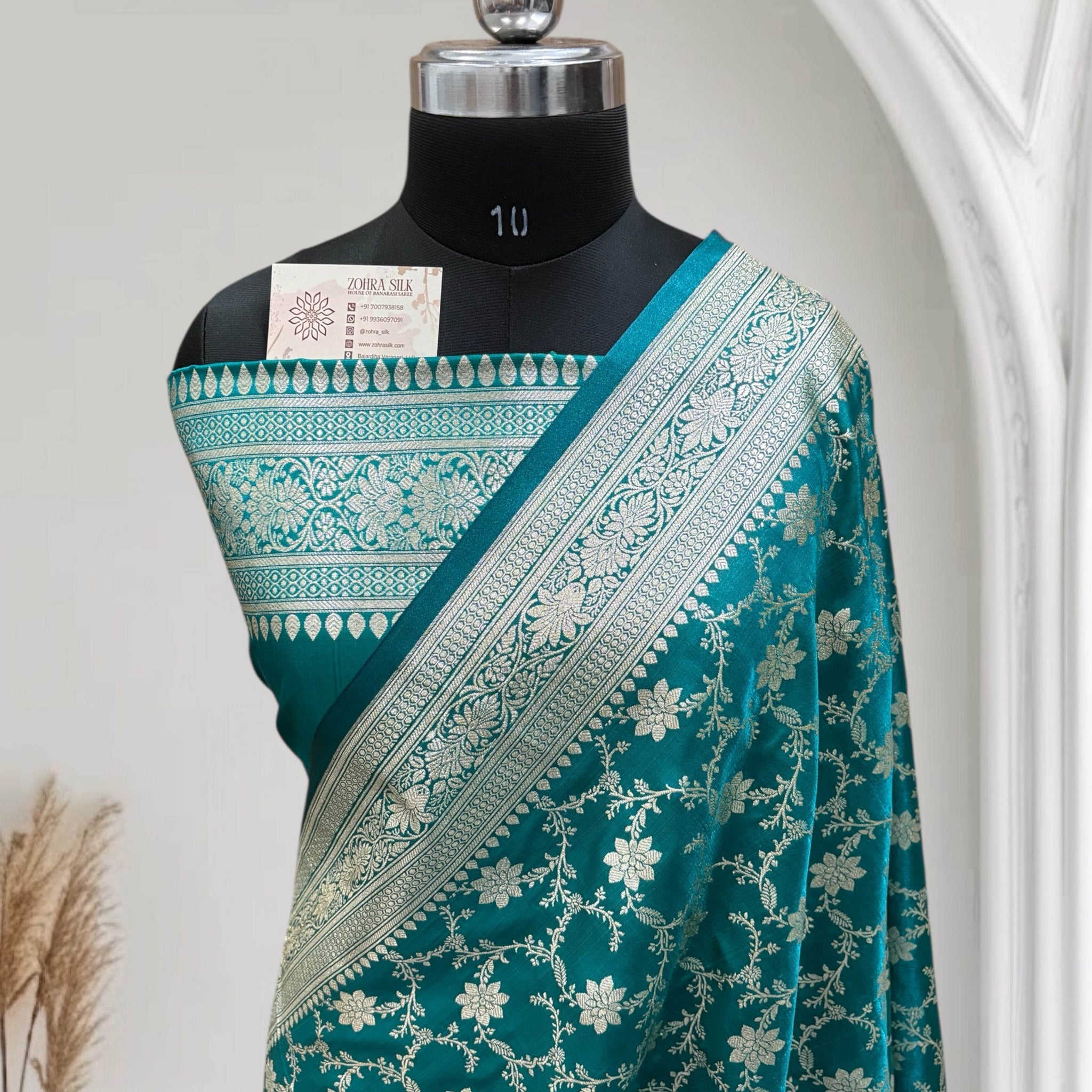 Satin Silk Banarasi Saree in Firoza - Zohra Silk